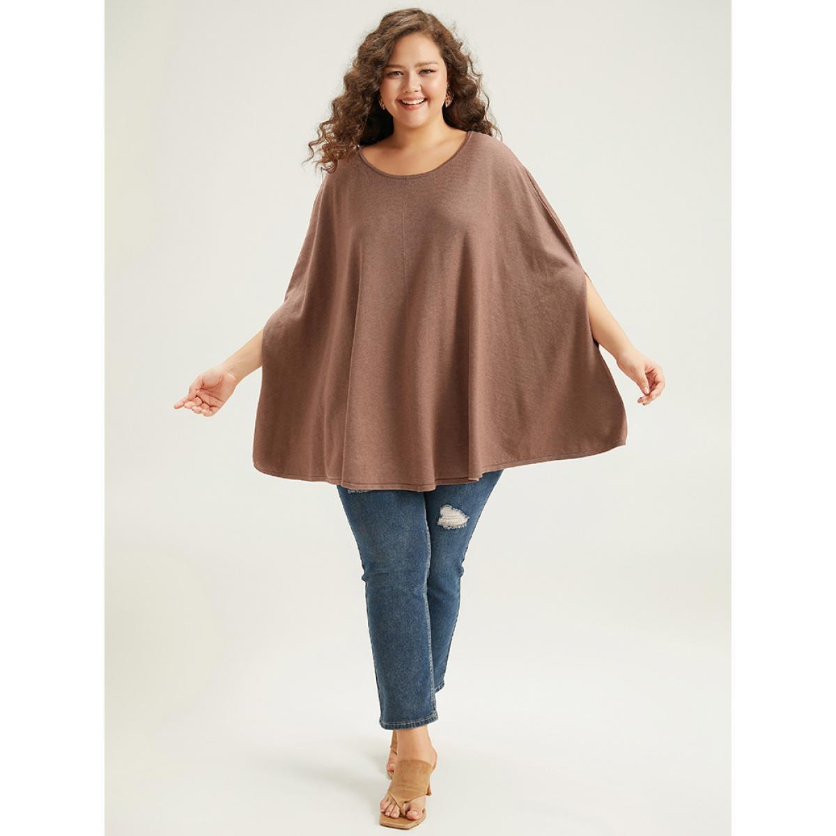Plus Size Supersoft Essentials Plain Dolman Sleeve Pullover Tan Women Casual Loose Sleeveless Round Neck Dailywear Pullovers BloomChic 18-20/2X Product Image