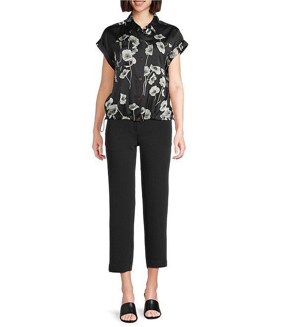 KARL LAGERFELD PARIS Coordinating Satin Crepe Floral Print Point Collar Sleeveless Shirt Product Image