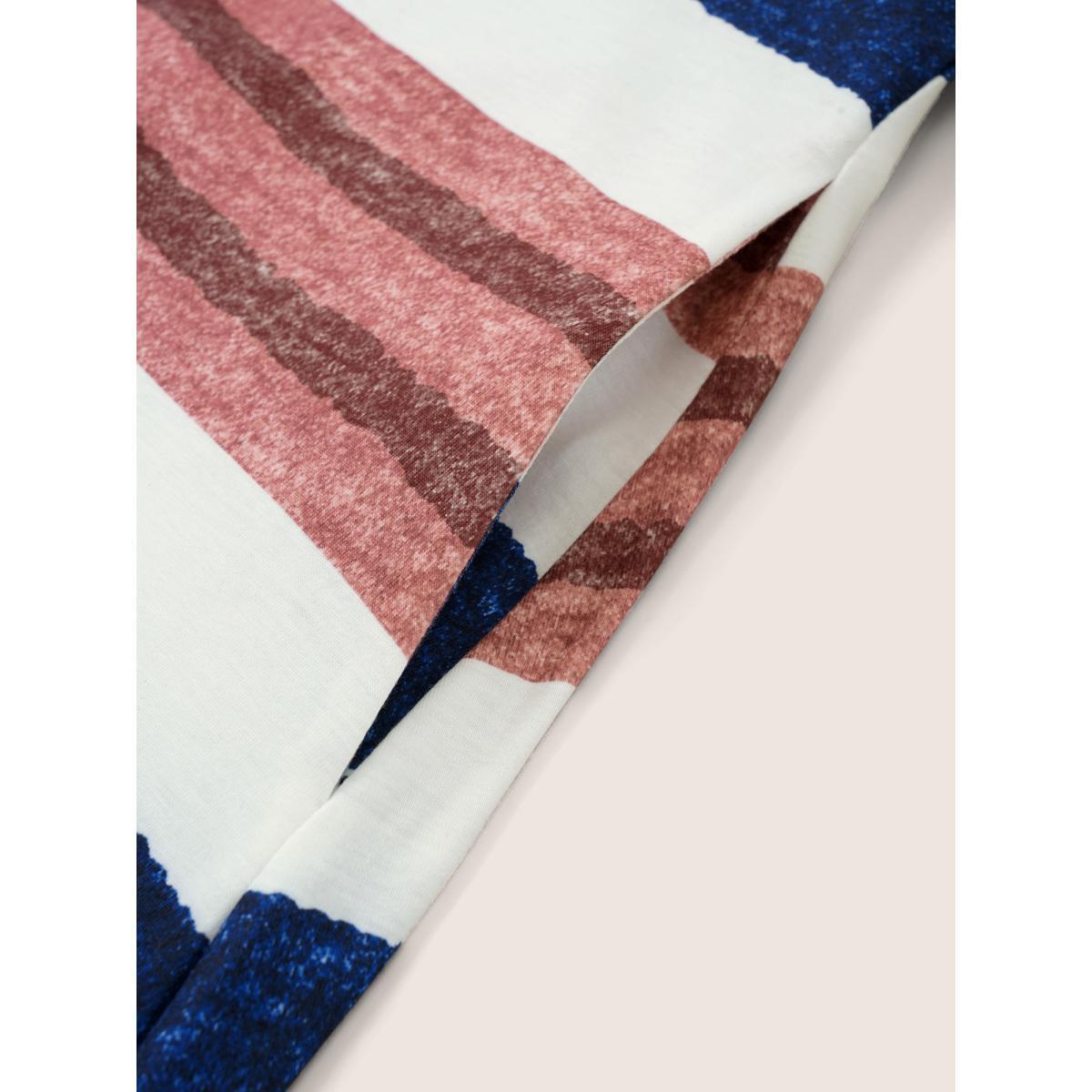 Plus Size Contrast Striped Button Detail Pocket Dress Multicolor Women Casual Non V-neck Short sleeve Curvy Midi Dress BloomChic 12/L Product Image