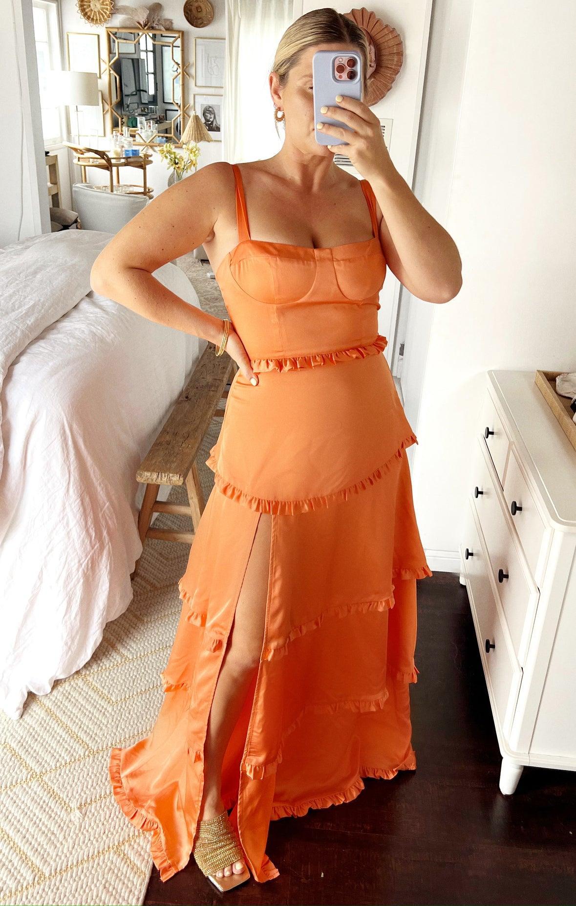 Lady Corset Dress ~ Cantaloupe Luxe Satin Product Image