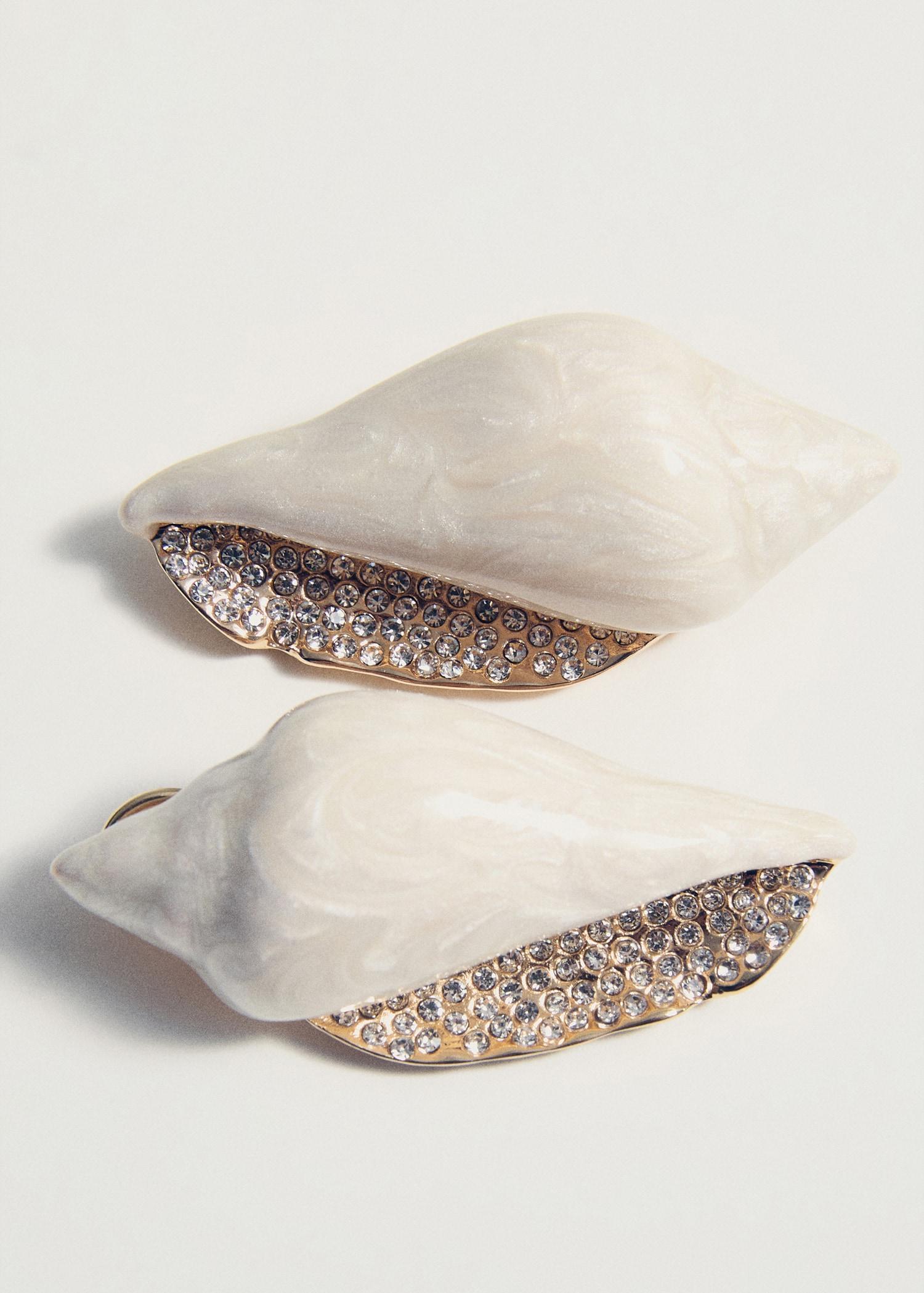 Shell earrings with rhinestone detail - Women | MANGO USA Product Image
