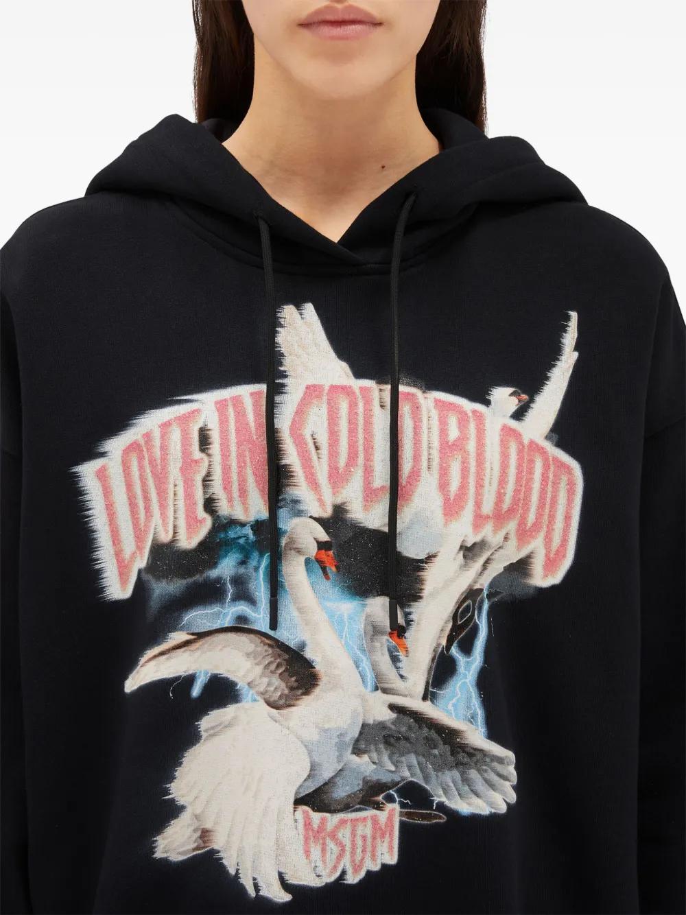MSGM Graphic-print Cotton Hoodie In Black Product Image