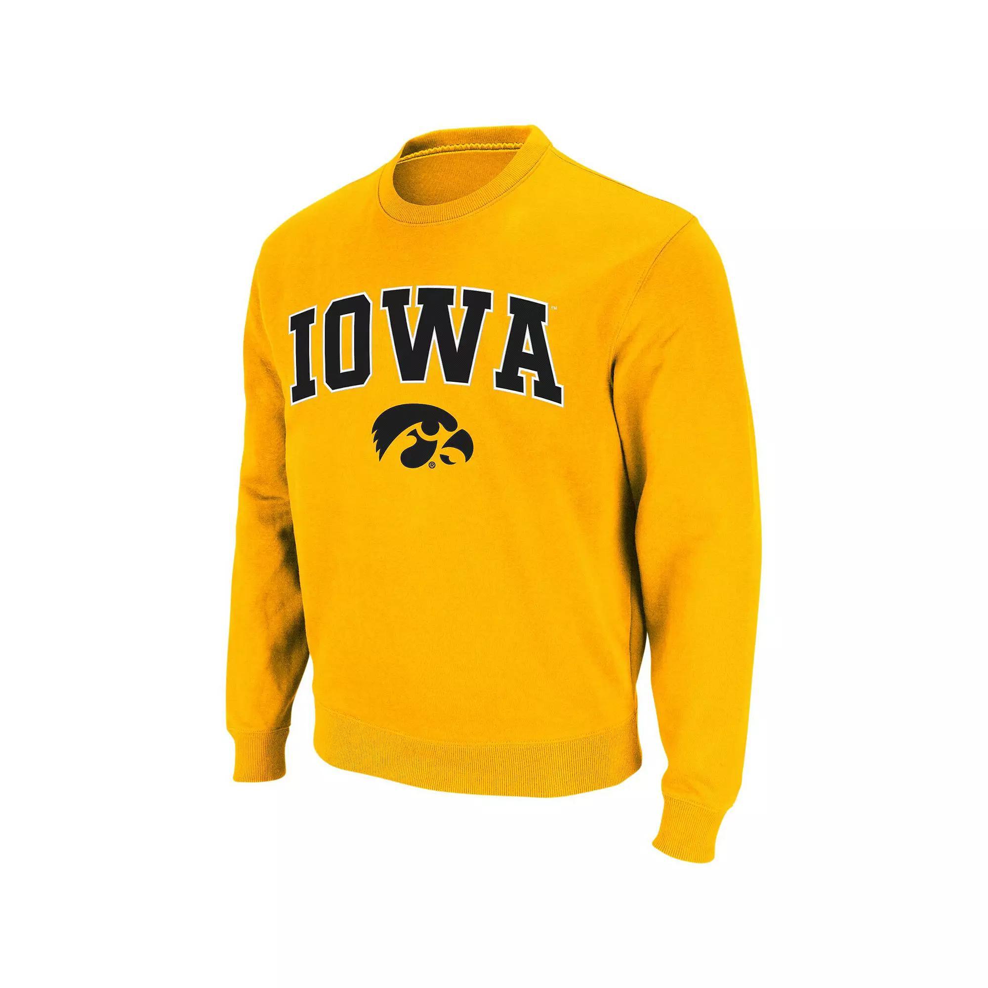 Men's Colosseum Gold Iowa Hawkeyes Arch & Logo Crew Neck Sweatshirt, Size: 2XL Product Image