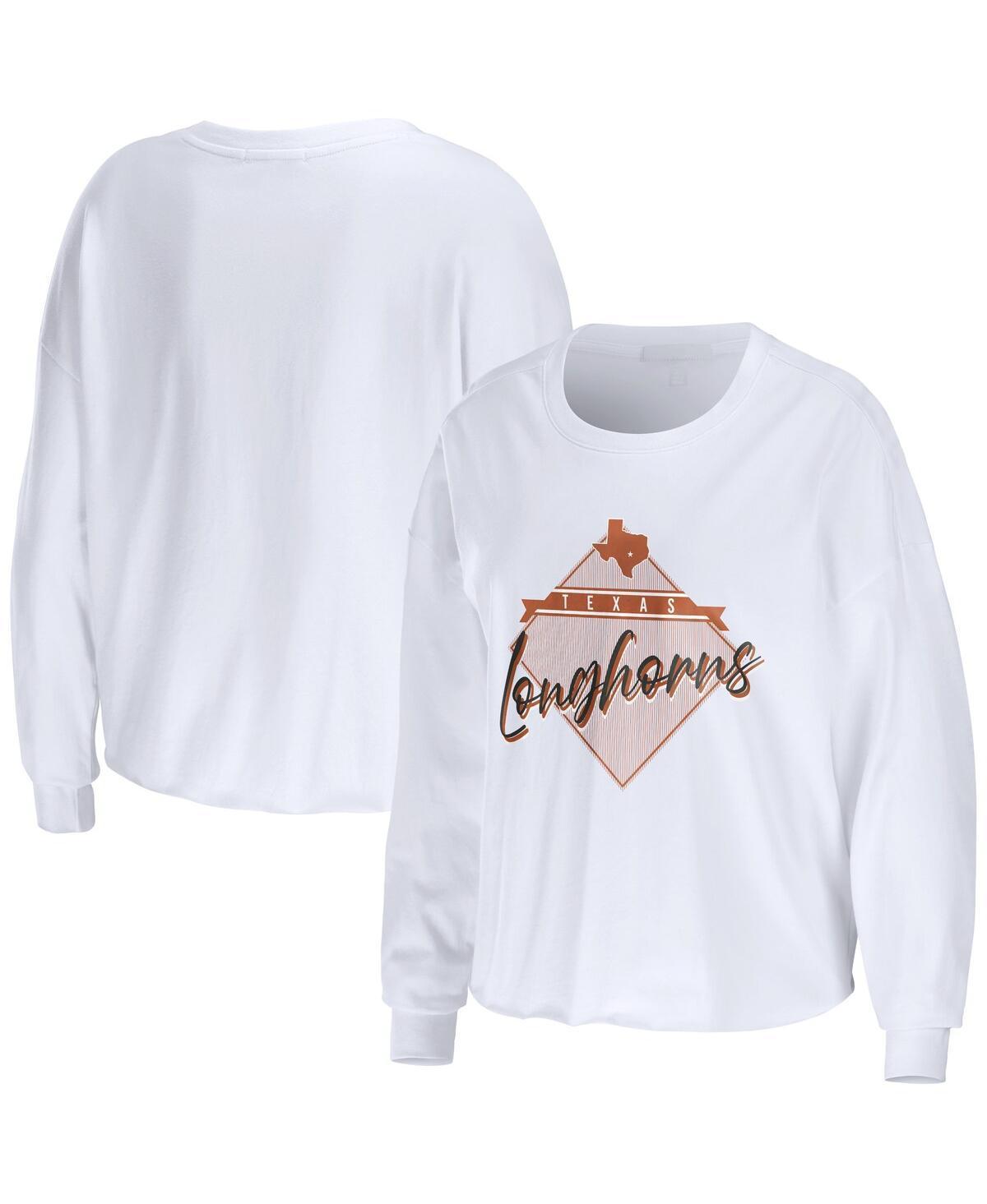 Women's WEAR by Erin Andrews White Texas Longhorns Diamond Long Sleeve Cropped T-Shirt, Size: XL Product Image