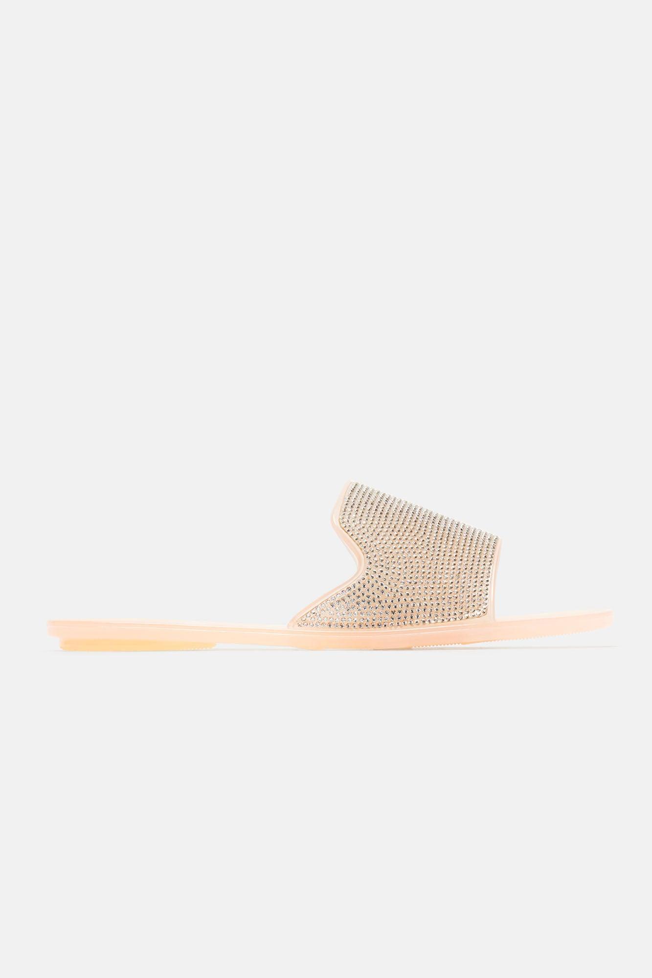 Justyne Embellished Flat Sandals - Nude Product Image