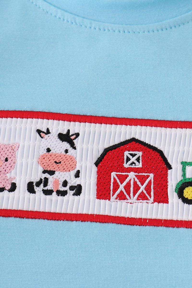 Green ice cream embroidery shorts set Product Image