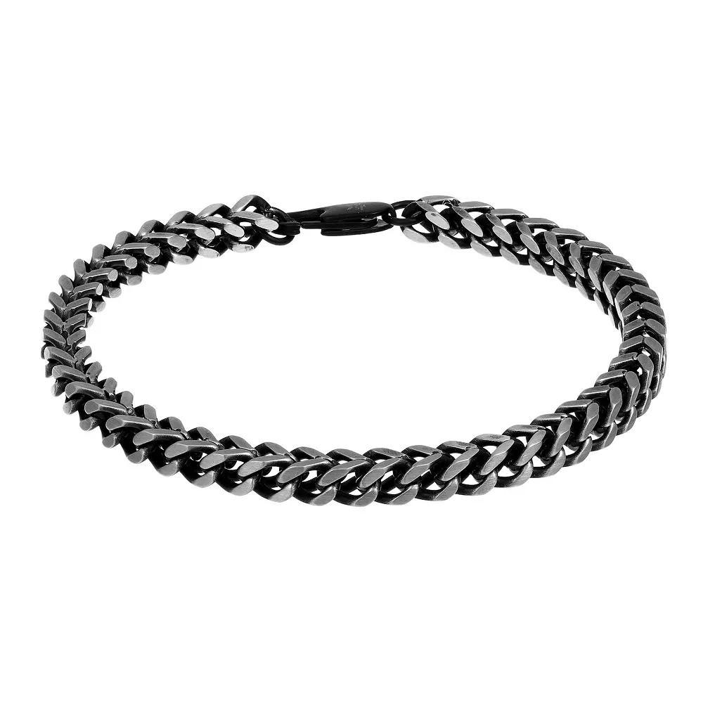 Men's LYNX Stainless Steel 5 mm Foxtail Chain Bracelet, Size: 8.5", Black Tone Product Image