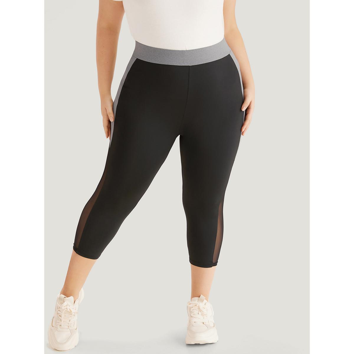 Plus Size Contrast Patchwork Mesh Skinny High Rise Leggings Women Black Casual High stretch Skinny High Rise Dailywear Leggings BloomChic 14-16/1X Product Image