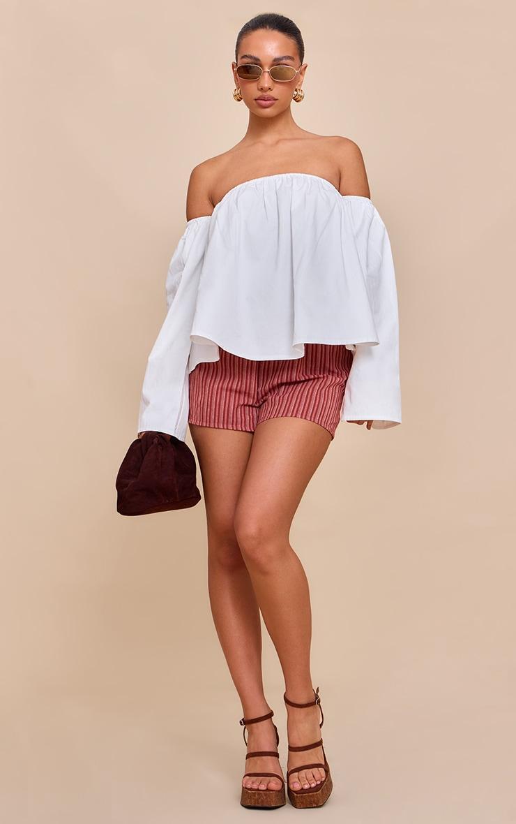 White Peach Skin Floaty Bardot Top Product Image