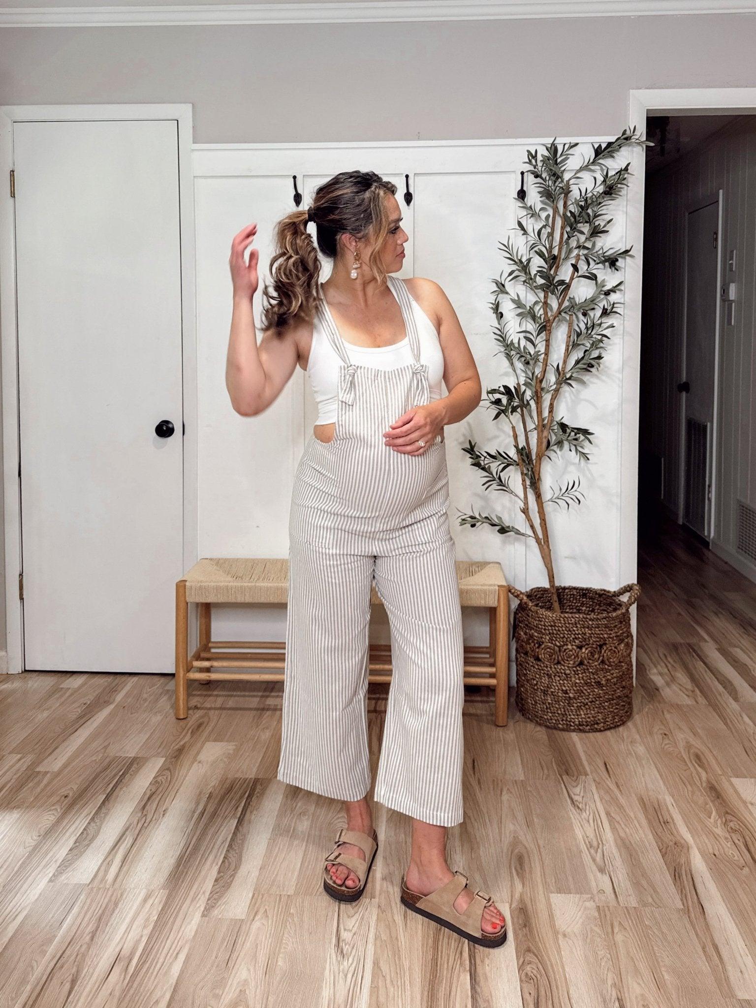 Taupe Stripe Linen Jumpsuit Product Image