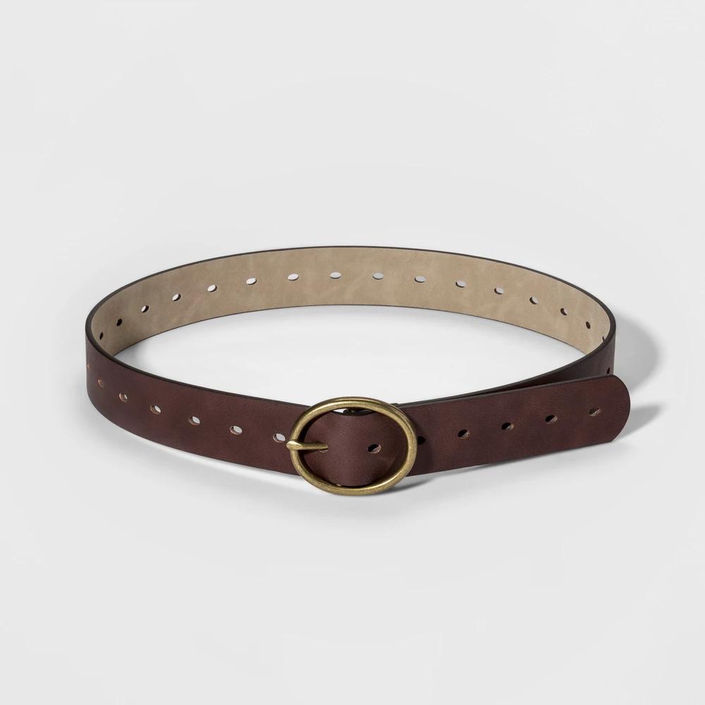 Women's Adjustable Jean Belt with Rounded Design Buckle - Universal Thread™ Brown L Product Image