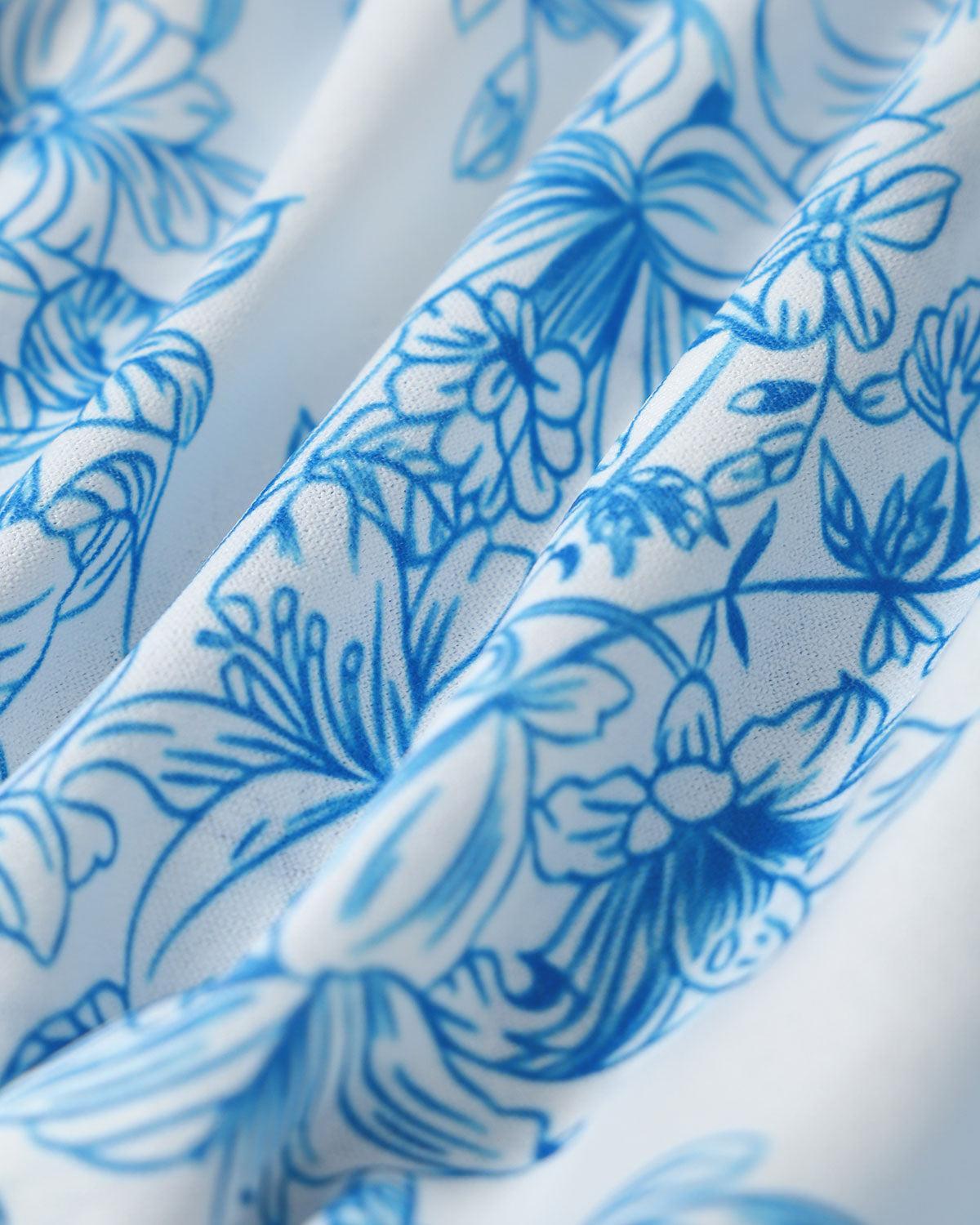 Blue Floral Elastic Waist Mini Skirt Product Image