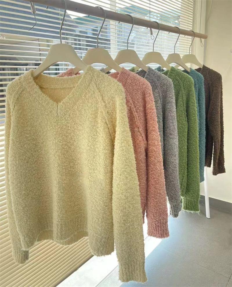 V-Neck Plain Sweater Product Image