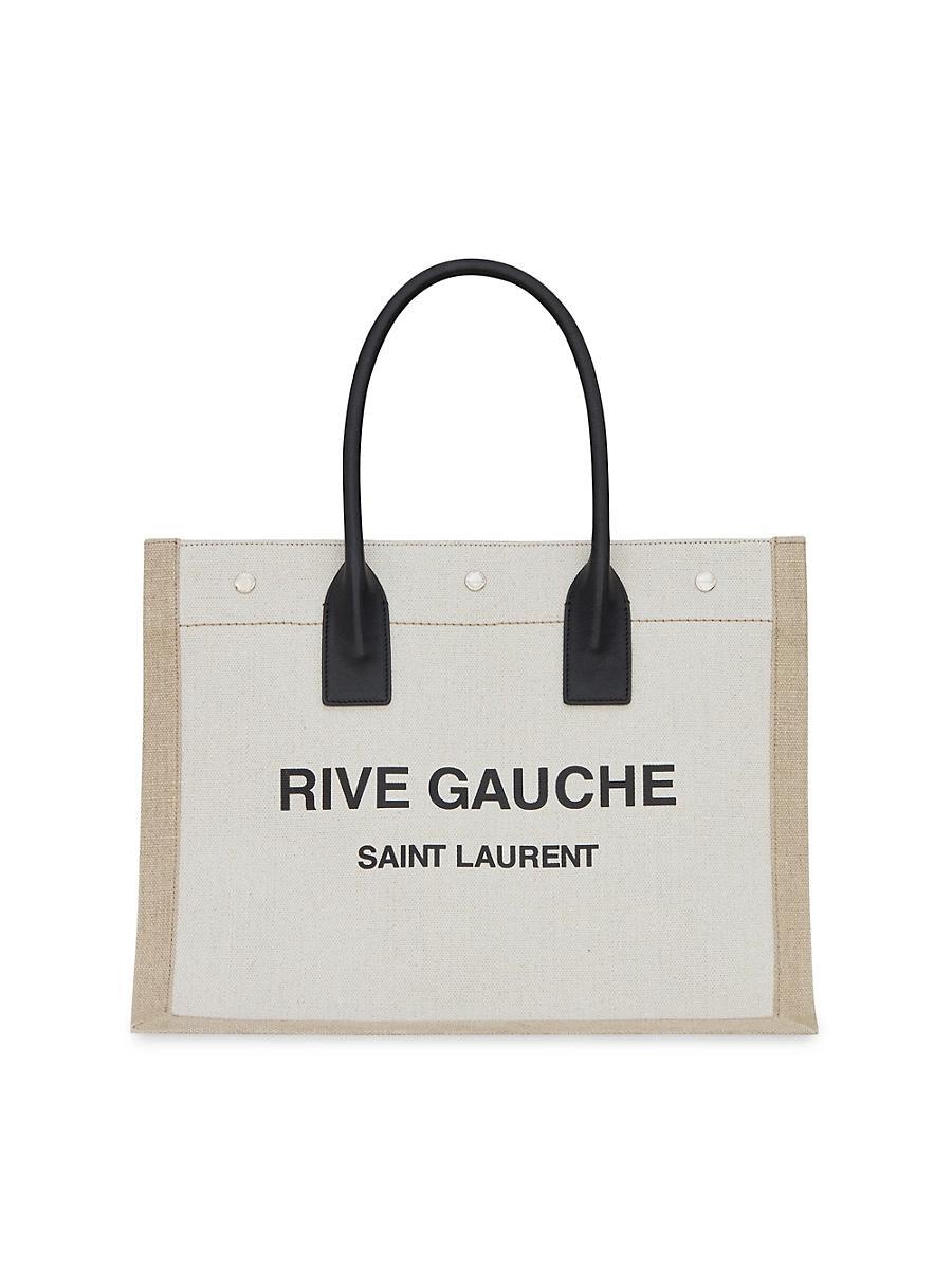 Womens Rive Gauche Small Tote Bag In Linen And Leather Product Image