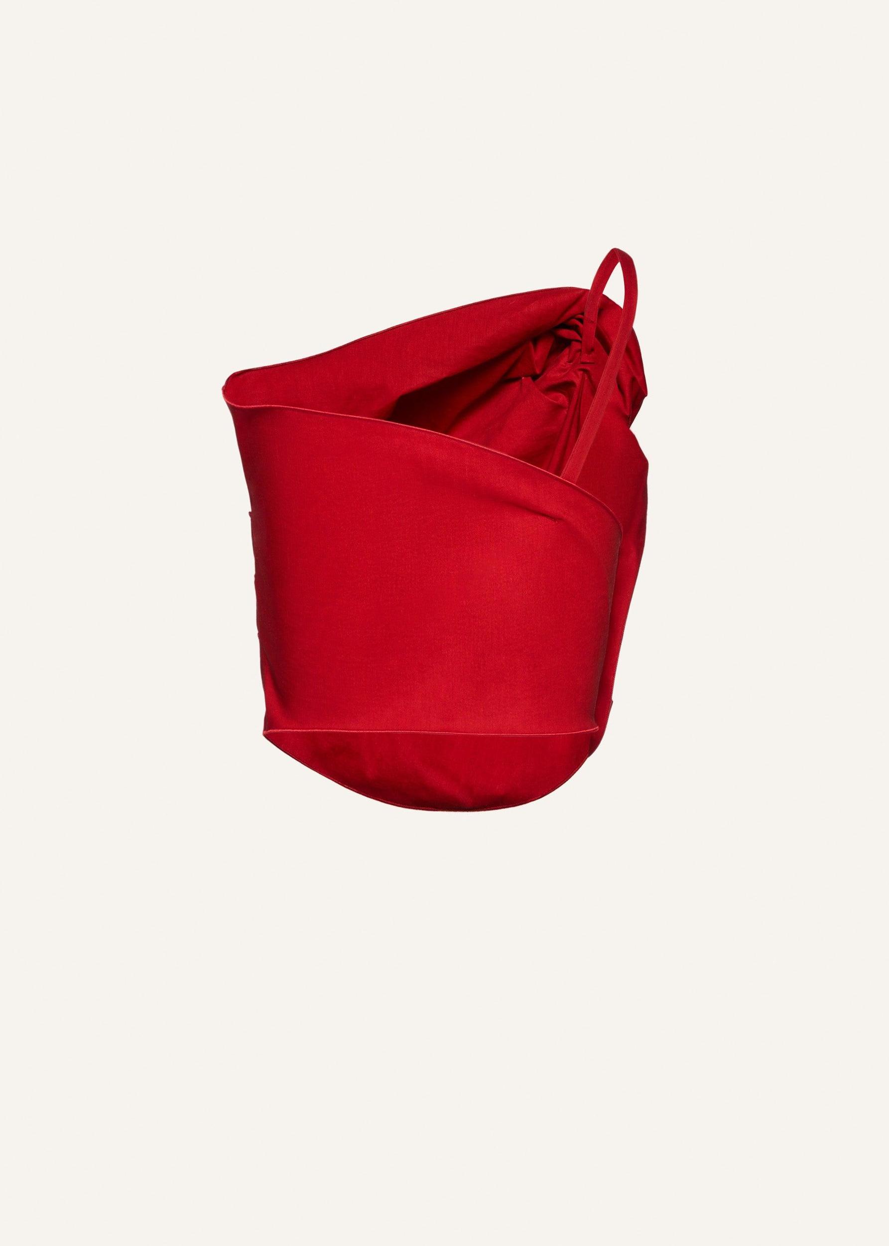 One shoulder draped top in red Product Image