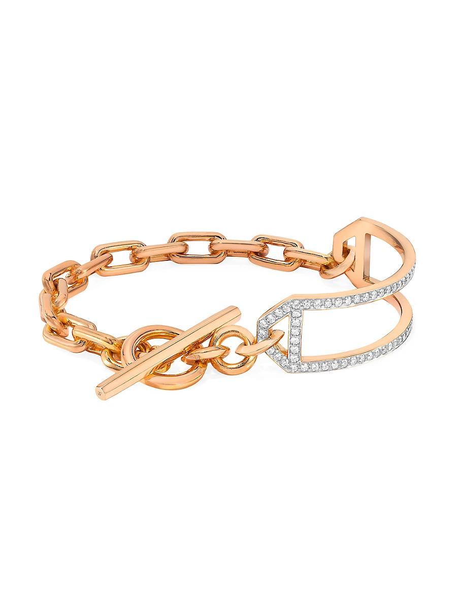 Womens Saxon 18K Rose Gold & Diamond Side Cuff Chain Link Bracelet Product Image