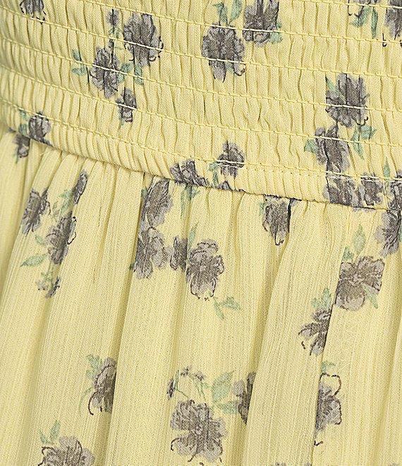 Allison & Kelly Floral Print V-Neck Short Flutter Sleeve Smocked Dress Product Image