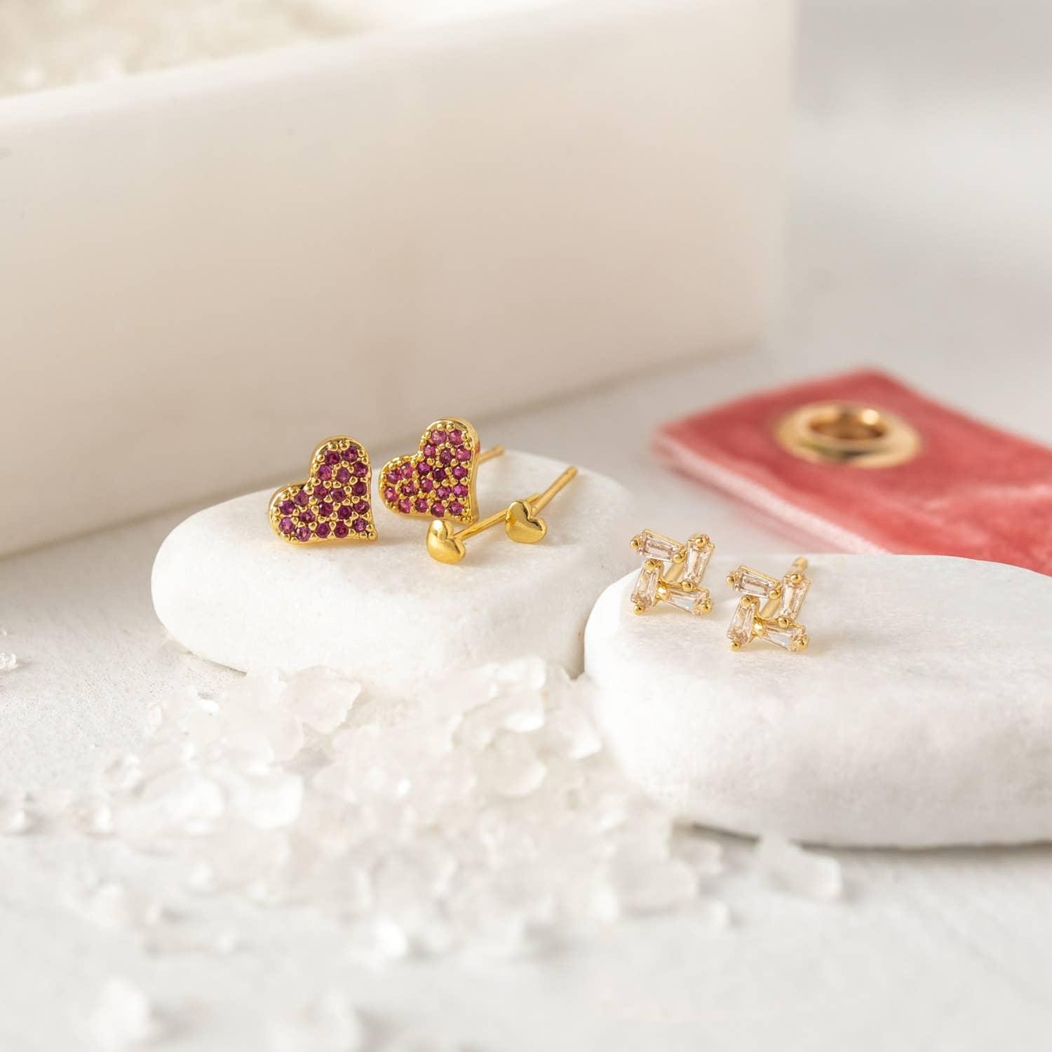 Pink Pave Heart Velvet Stud Gift Set Product Image