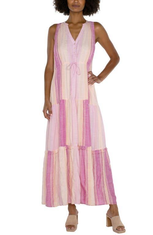 Liverpool Los Angeles Sleeveless Tiered Maxi Dress with Adjustable Waist (Lavender Multistripe) Women's Dress Product Image