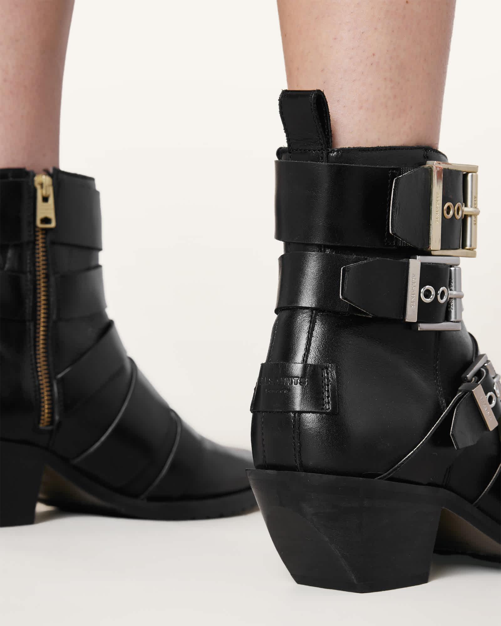 Jane Buckle Pointed Leather Boots Product Image
