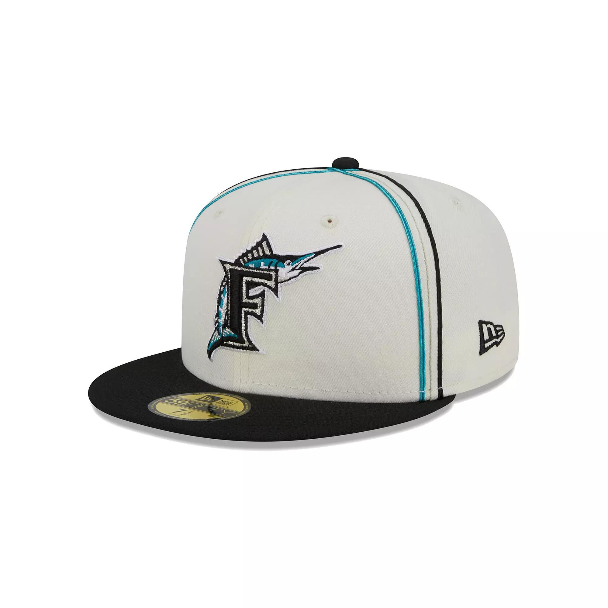 Men's New Era  Cream/Black Florida Marlins Chrome Sutash 59FIFTY Fitted Hat, Size: 7 3/4, Mlb Beige Product Image
