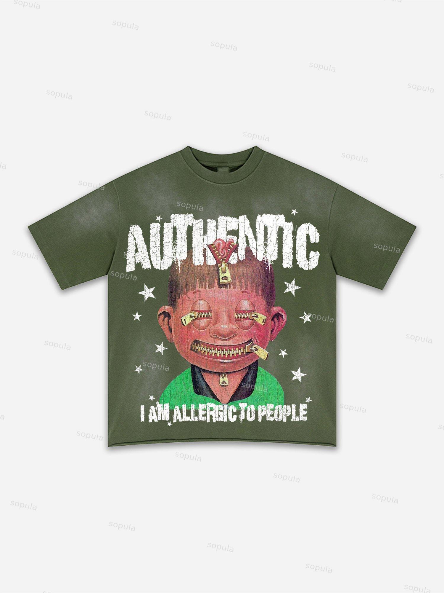 I Am Allergic To People Fun Zipper Boys Print Washed T-shirt Product Image