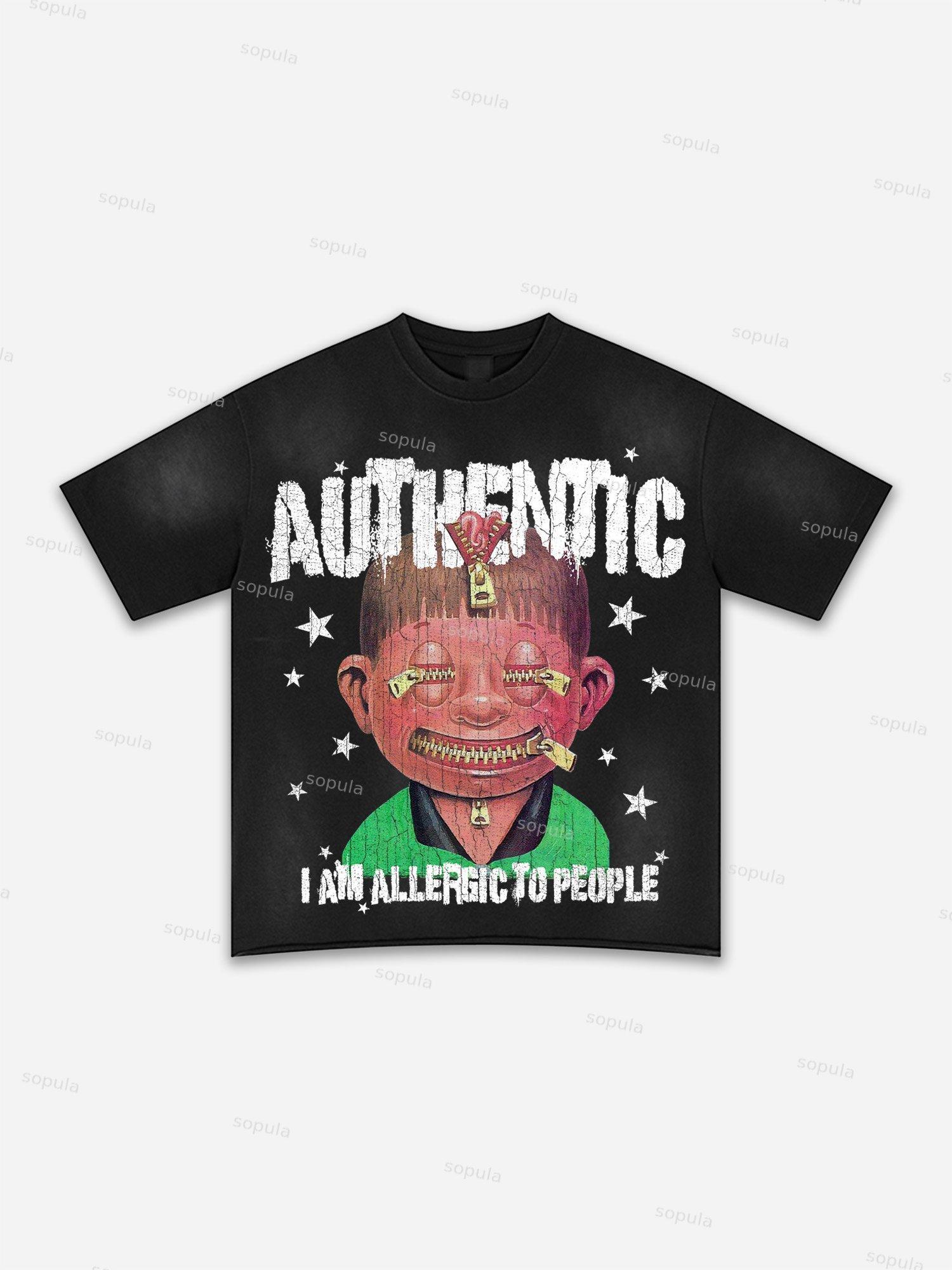 I Am Allergic To People Fun Zipper Boys Print Washed T-shirt Product Image