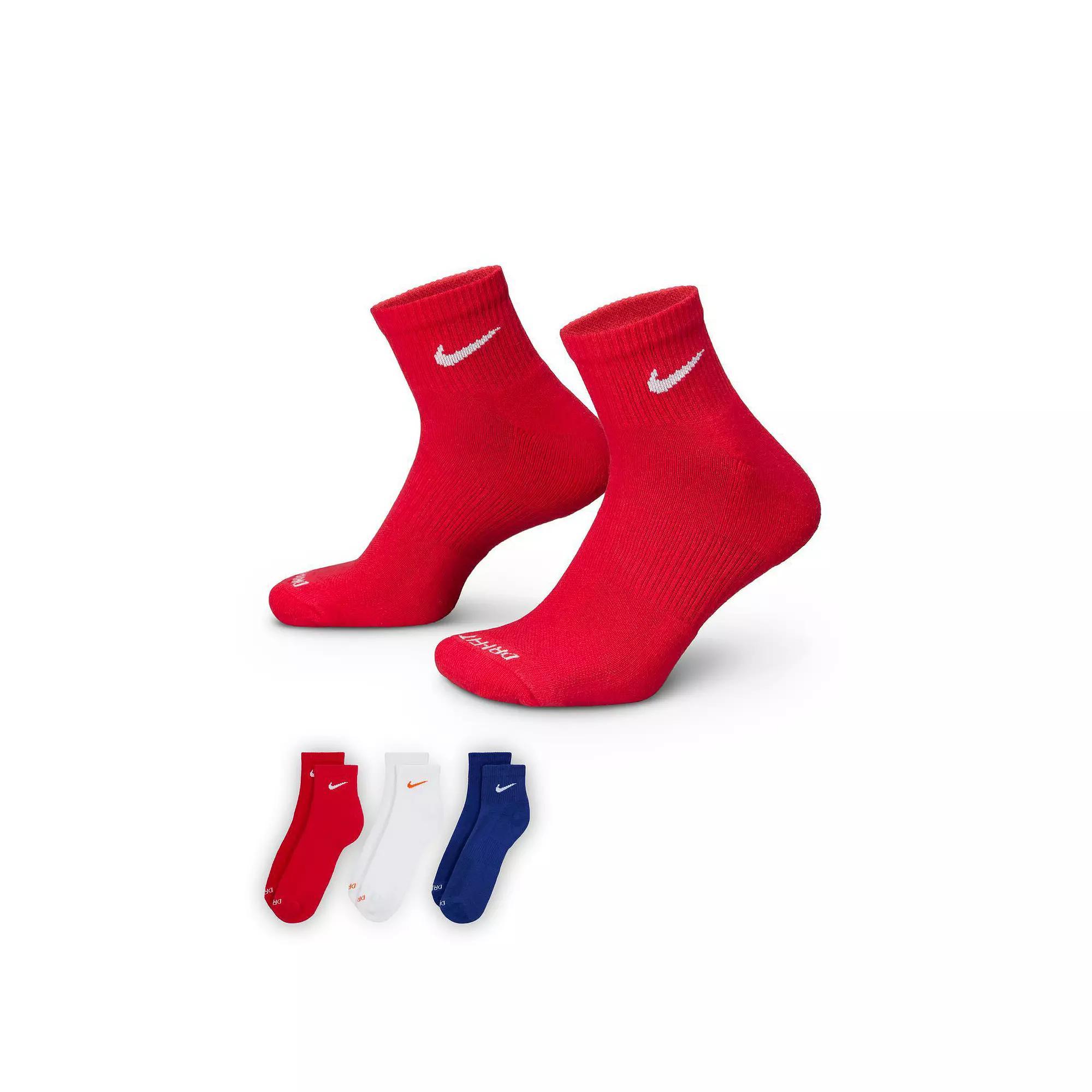 Men's Nike 3-pack Everyday Plus Cushion Ankle Training Socks, Size: 8-12, Red White Blue Product Image