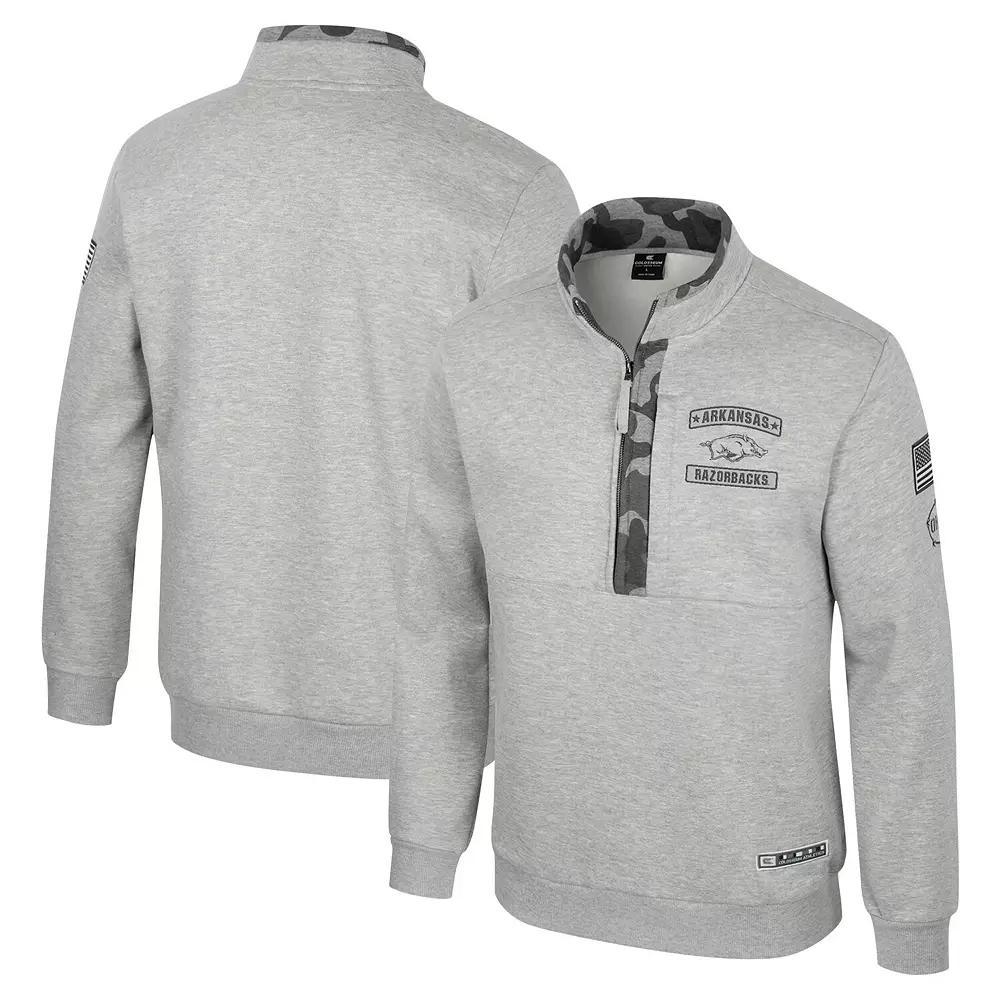 Men's Colosseum Heather Gray Arkansas Razorbacks OORAH OHT Military Appreciation Fleece Quarter-Zip Jacket, Size: Medium, Grey Product Image