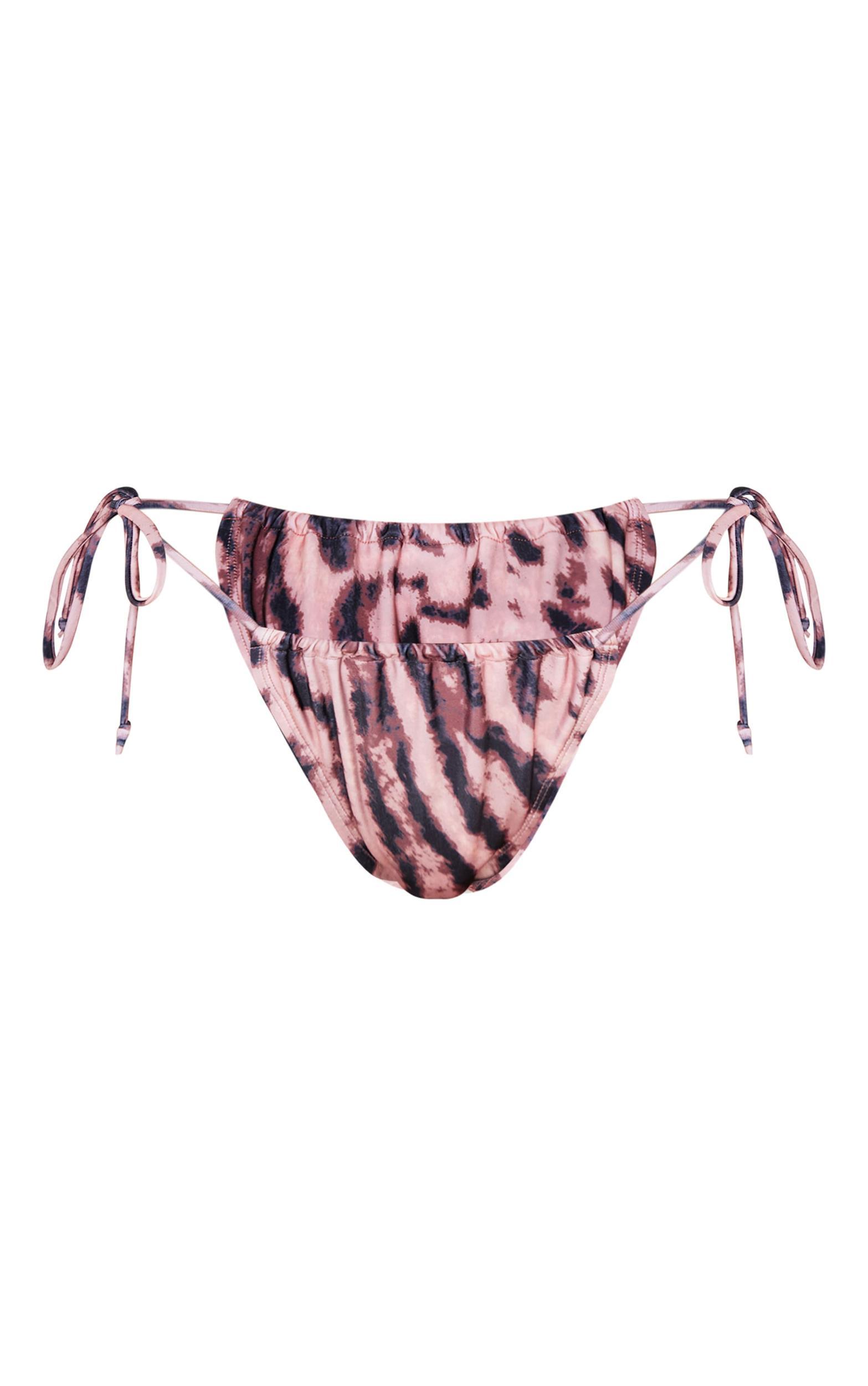 Light Pink Animal Print Ruched Tie Side Bikini Bottoms Product Image
