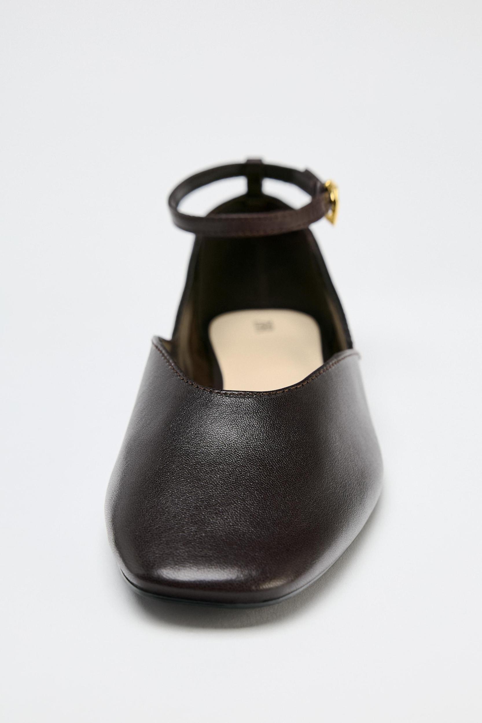 LEATHER ANKLE STRAP BALLET FLATS Product Image