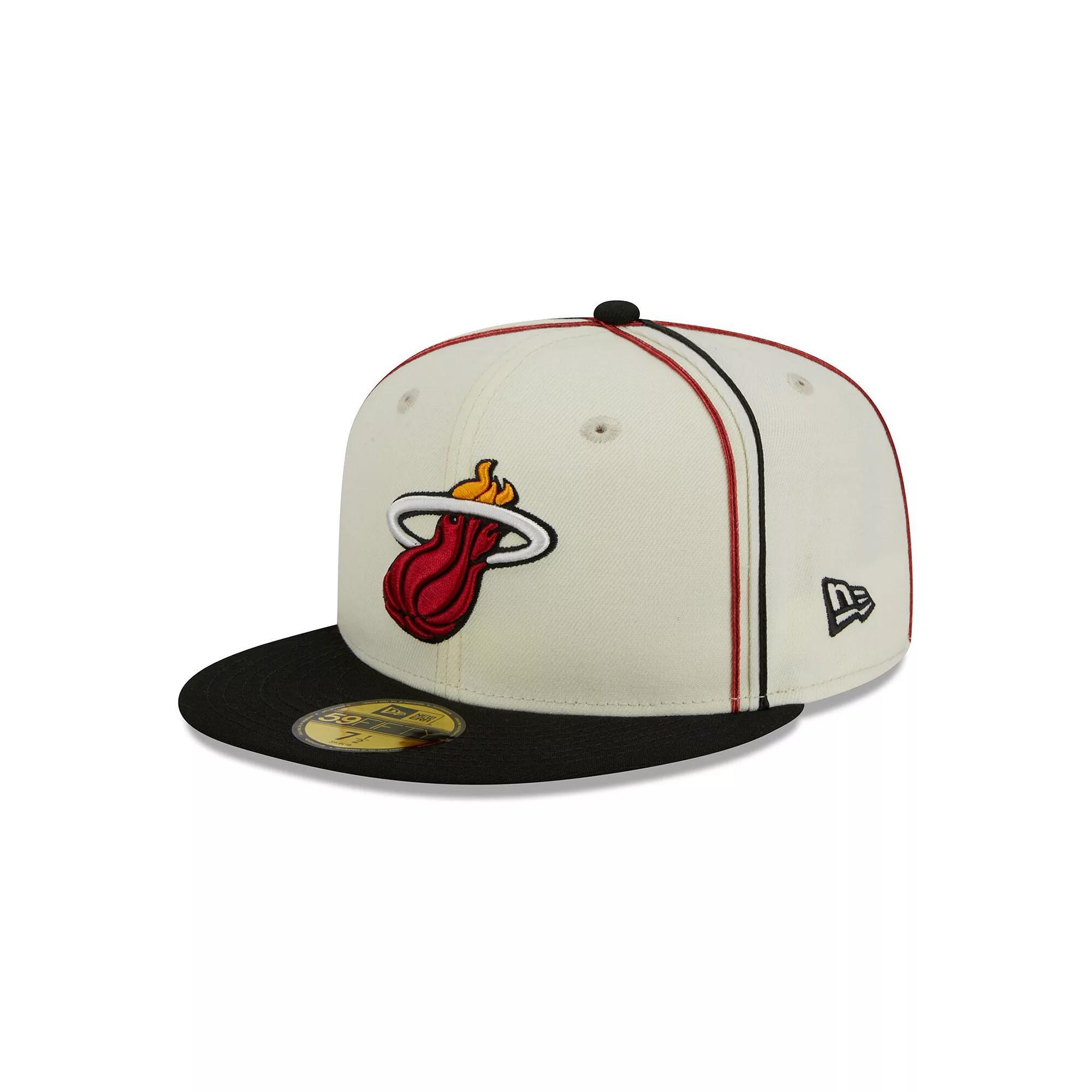 Men's New Era Cream/Black Miami Heat Piping 2-Tone 59FIFTY Fitted Hat, Size: 7 3/4, Beige Product Image