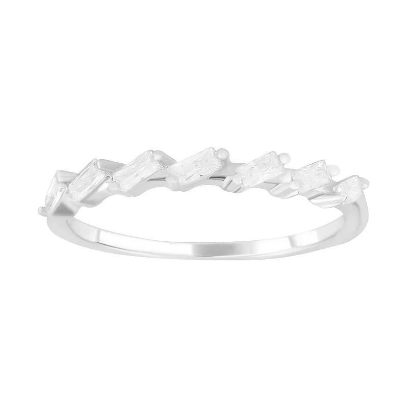SIRI Rhodium-Plated Sterling Silver Cubic Zirconia Ring with Zigzag Pattern of Baguette Stones, Women's, Size: 9 Product Image