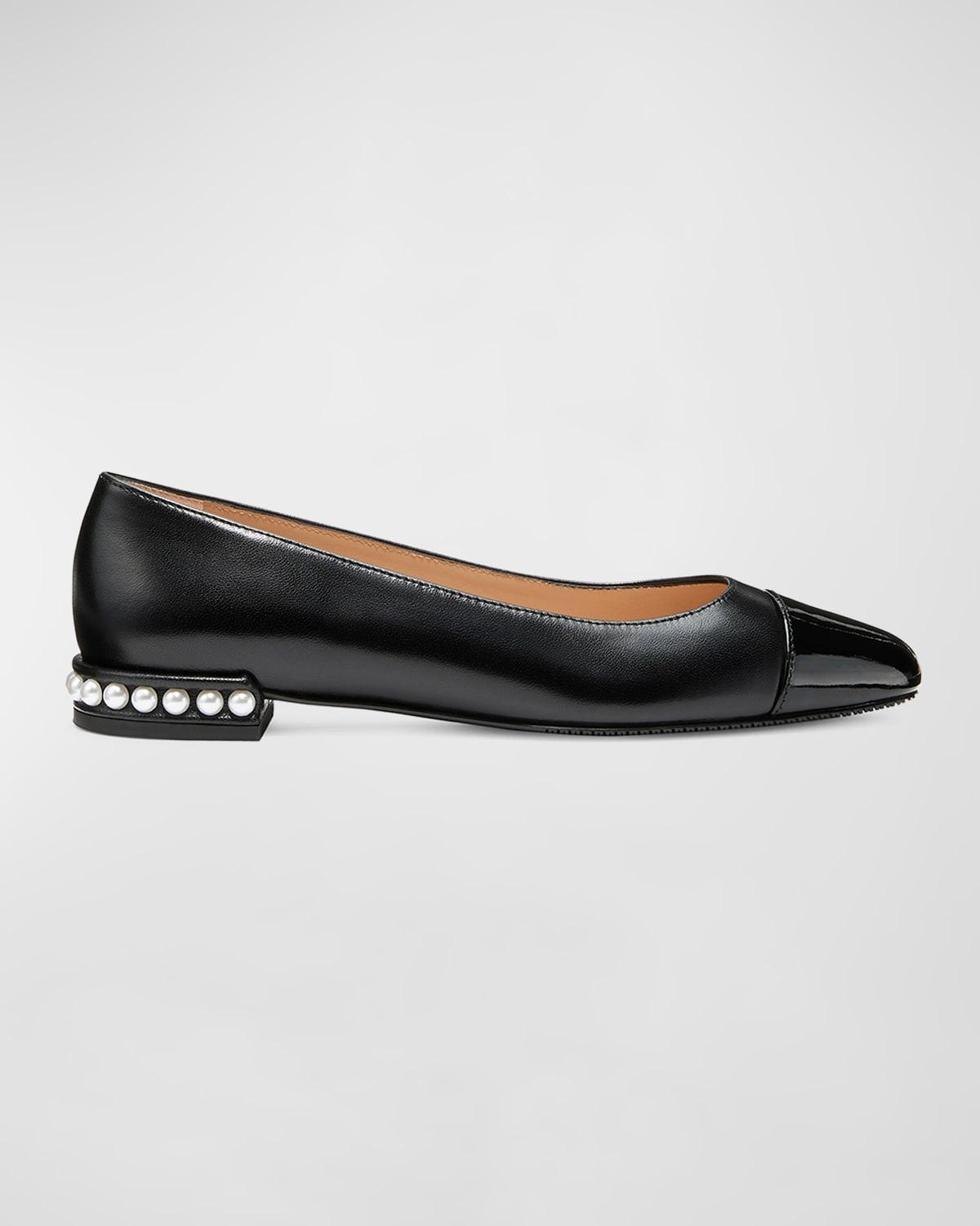 Womens Pearl-Embellished Leather Flats Product Image