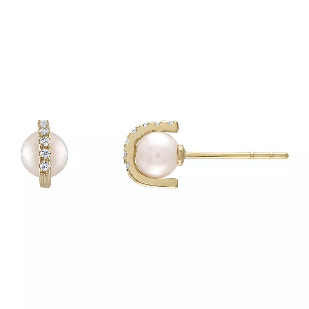 Amella Jewels 10k Gold Freshwater Peal & Cubic Zirconia Earrings, Women's Product Image