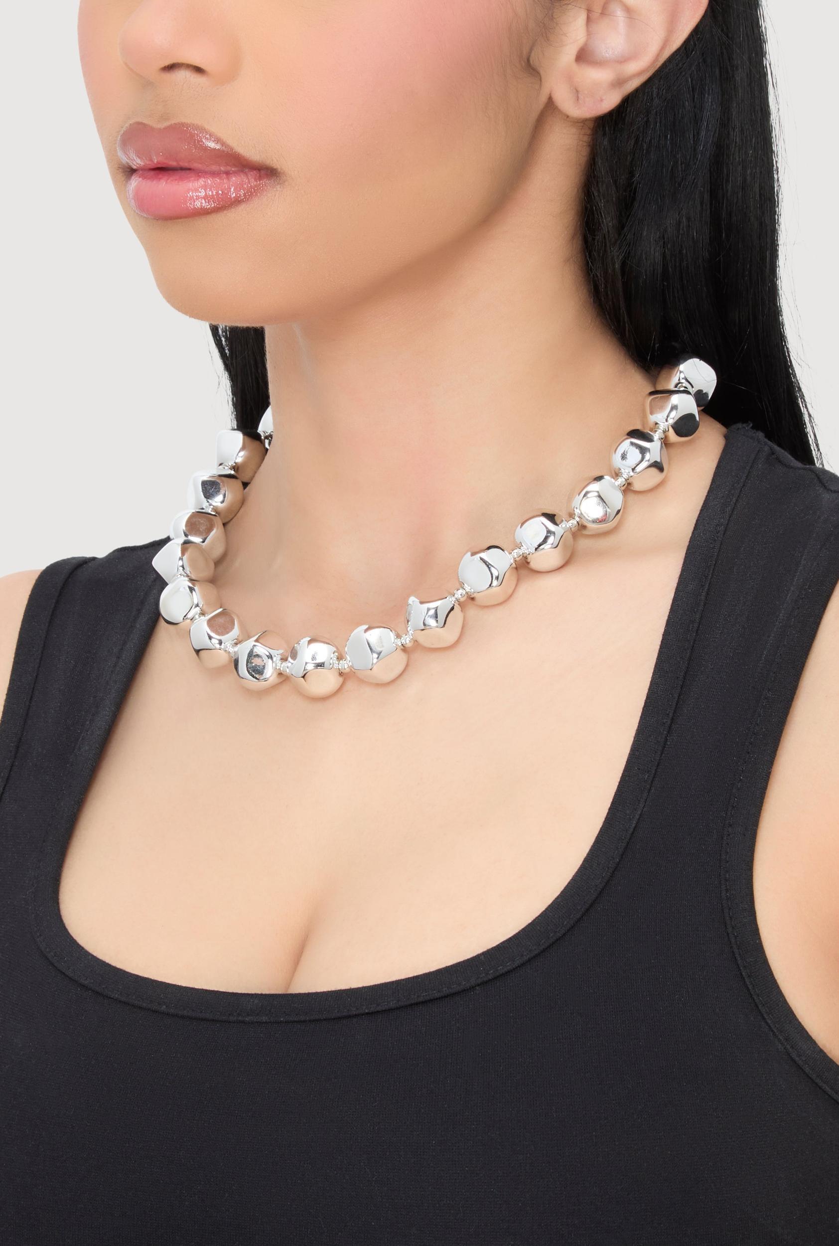 Metallic Beaded Statement Necklace Female Product Image