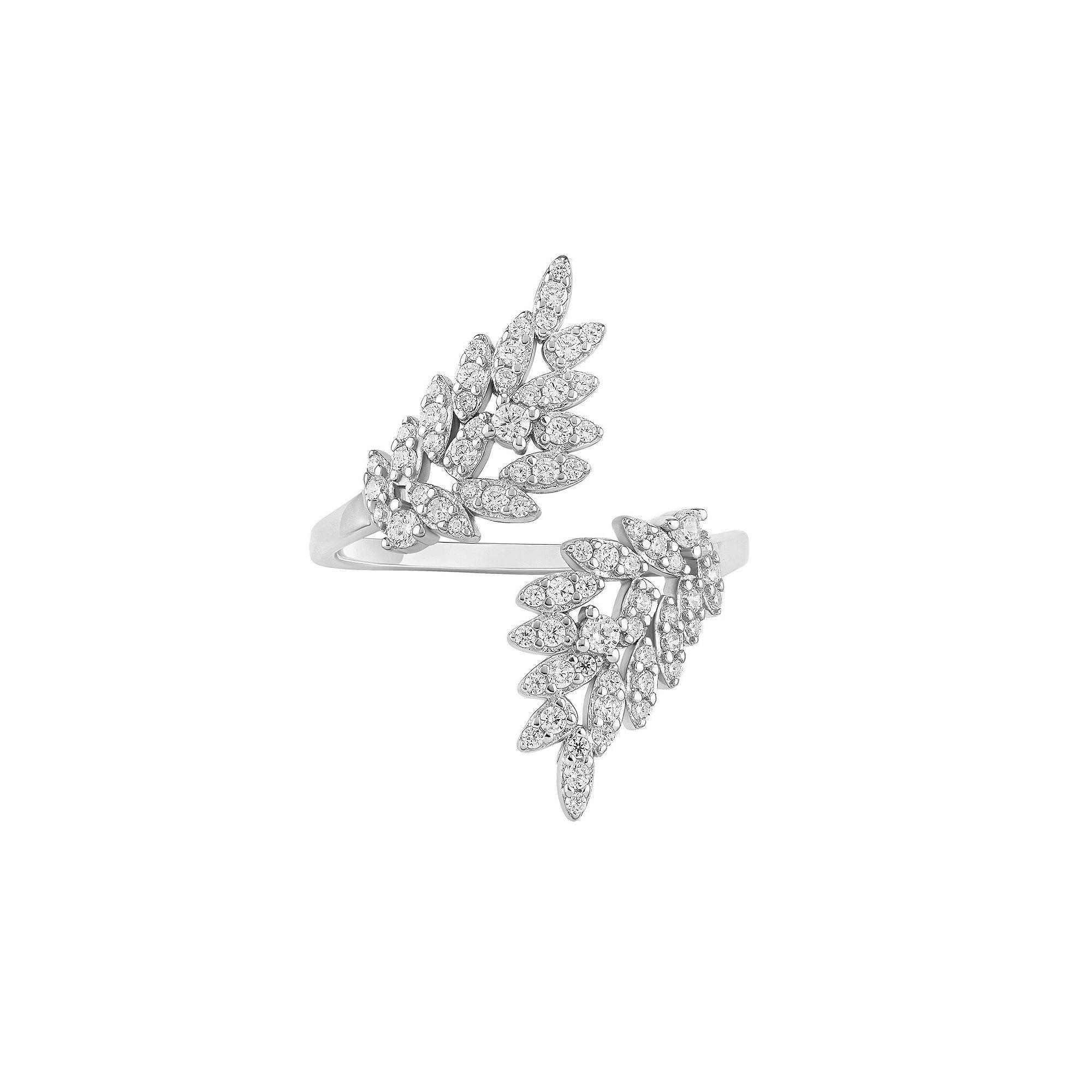 PRIMROSE Sterling Silver Cubic Zirconia Double Leaf Bypass Ring, Women's, Size: 7, Sterling Clear Product Image