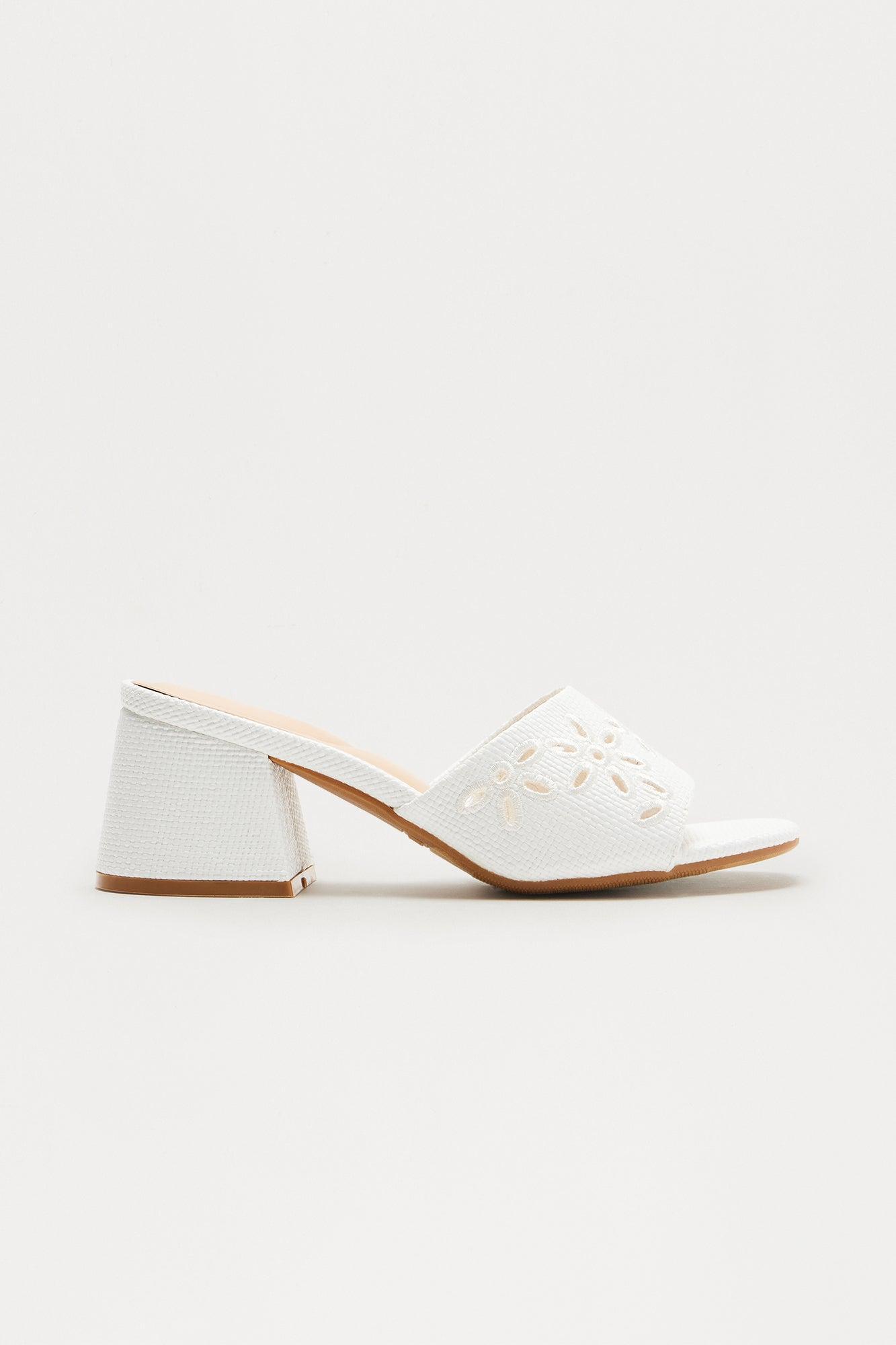 Ray Eyelet Mules - White Product Image