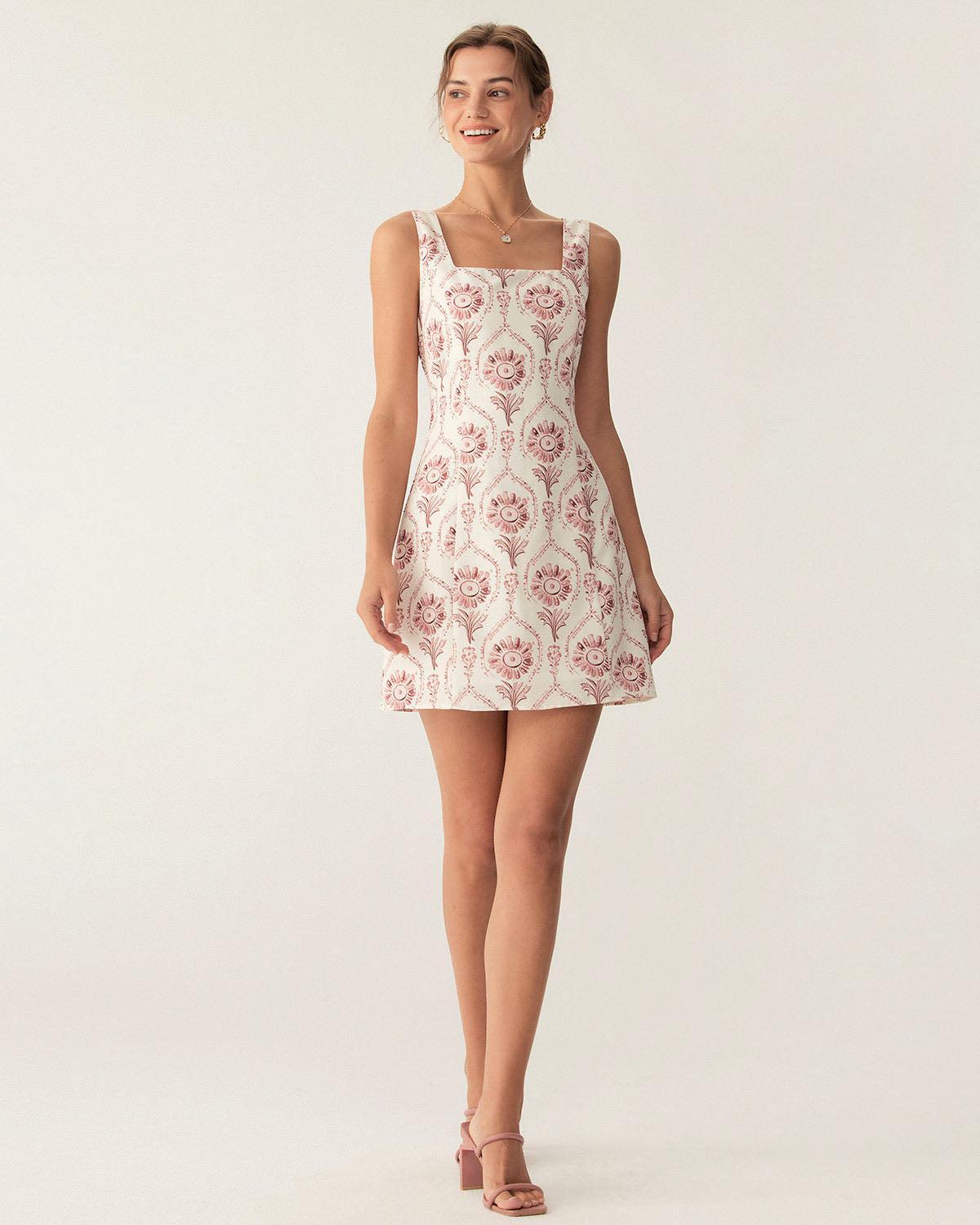 Pink Square Neck Floral Slip Mini Dress Product Image
