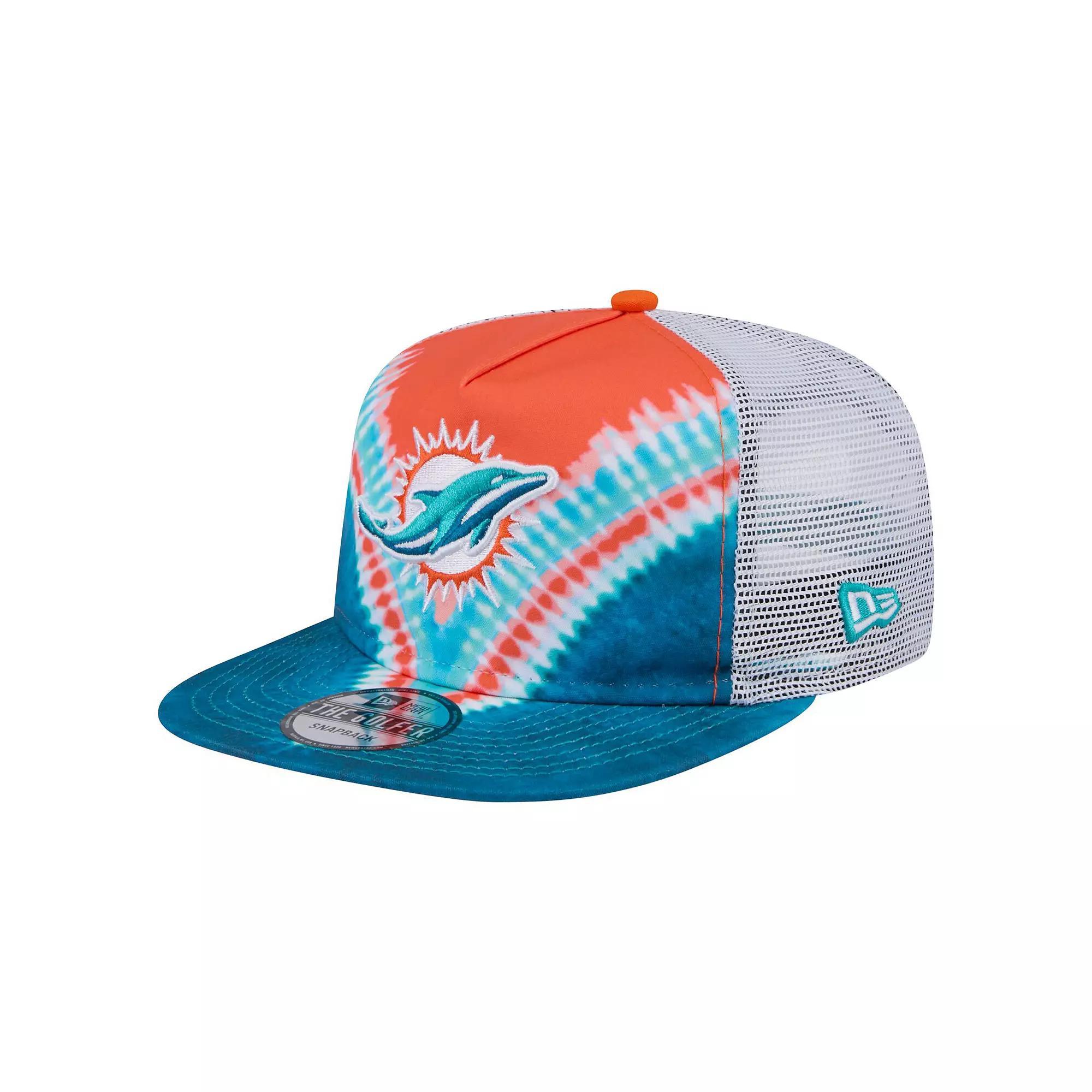 Mens New Era /Aqua Miami Dolphins Throwback Dye Golfer Snapback Hat Product Image