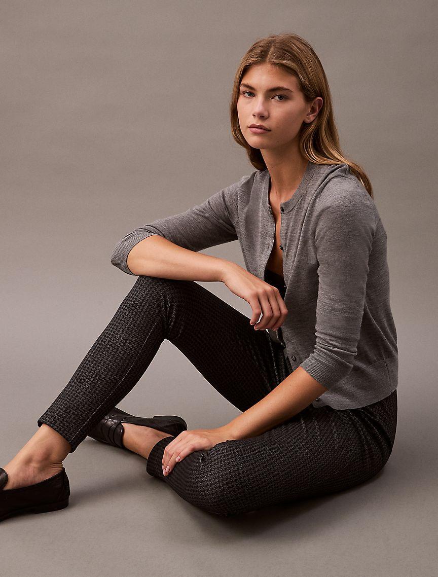 Ponte Houndstooth Print Skinny Pants Product Image