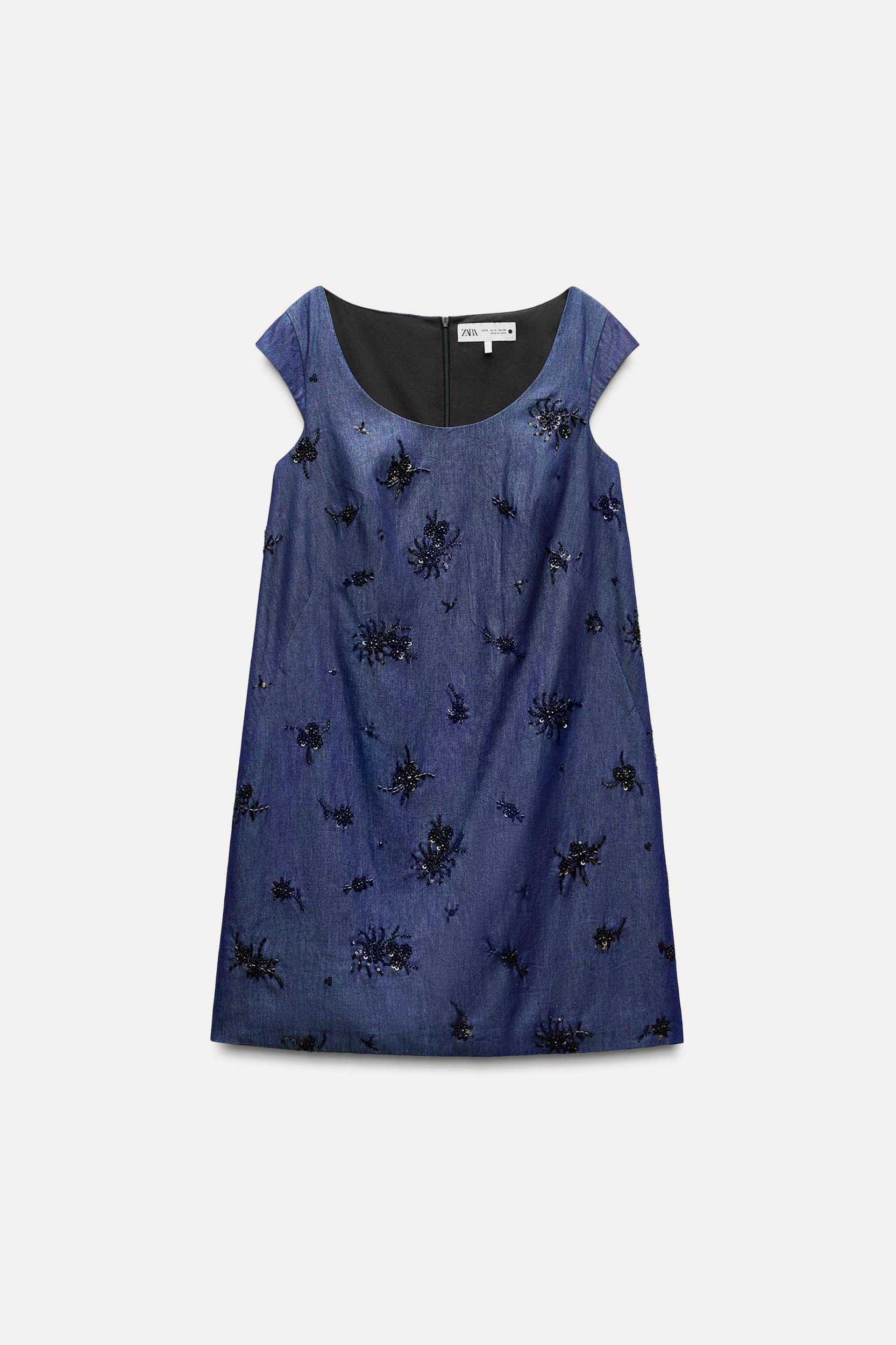BEADED DENIM EFFECT DRESS ZW COLLECTION Product Image