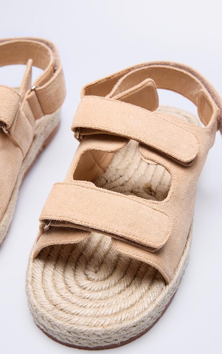 Camel Faux Suede Espadrille Sole Velcro Sandals Product Image