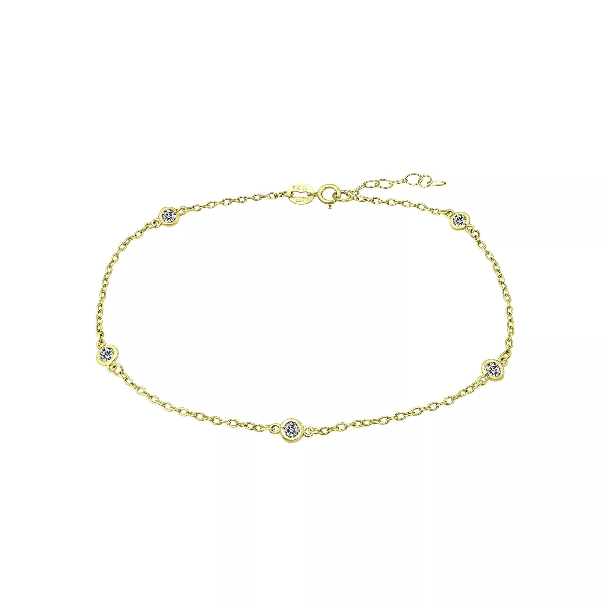 Aleure Precioso 18k Gold Over Sterling Silver Multi Color Cubic Zirconia Station Anklet, Women's, Size: 9", Clear Product Image