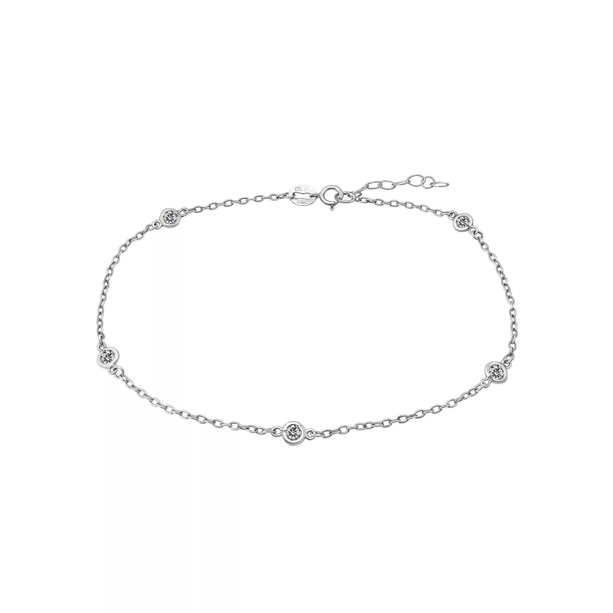 Aleure Precioso 18k Gold Over Sterling Silver Multi Color Cubic Zirconia Station Anklet, Women's, Size: 9", Clear Product Image