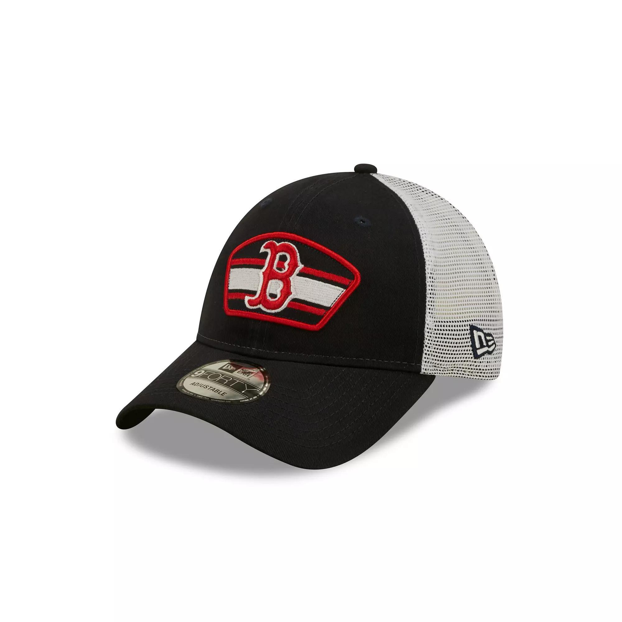 Mens New Era /White Boston Red Sox Logo Patch 9FORTY Trucker Snapback Hat, Blue Product Image