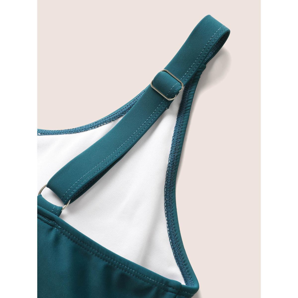 Plus Size U Neck Plain Crossover Gathered Swim Top Women's Swimwear Cyan Beach Twist High stretch Bodycon U-neck Curve Swim Tops BloomChic 14-16/1X Product Image