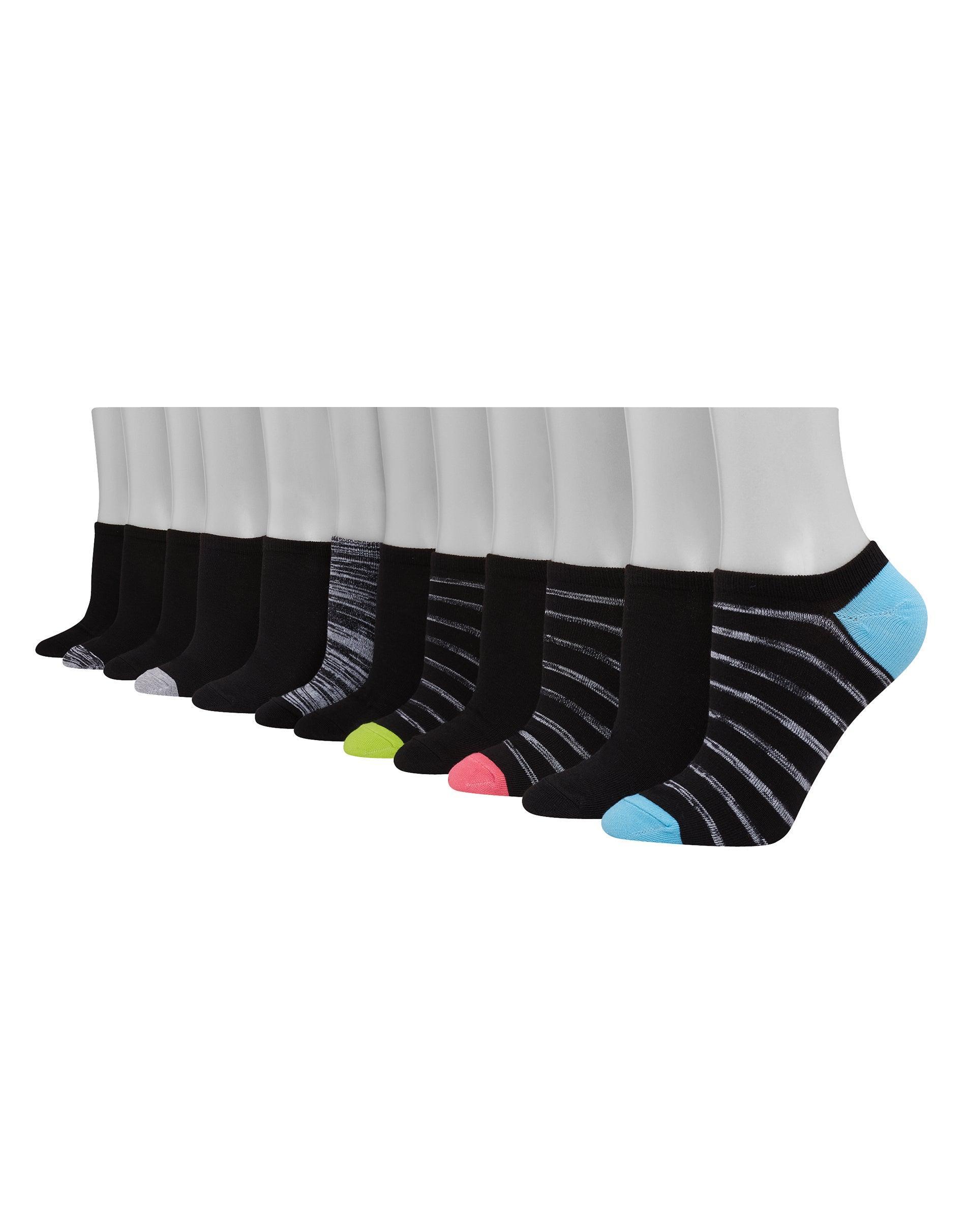 Hanes Womens Lightweight No Show Socks, 12-Pairs WhitewGreyStripeWhiteGreyHeelToe 5-9 Product Image