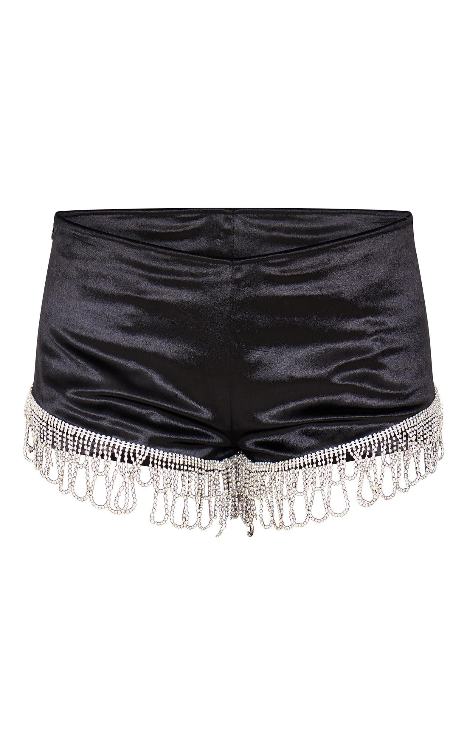 Black Velvet Diamante Trim Hot Pants Product Image