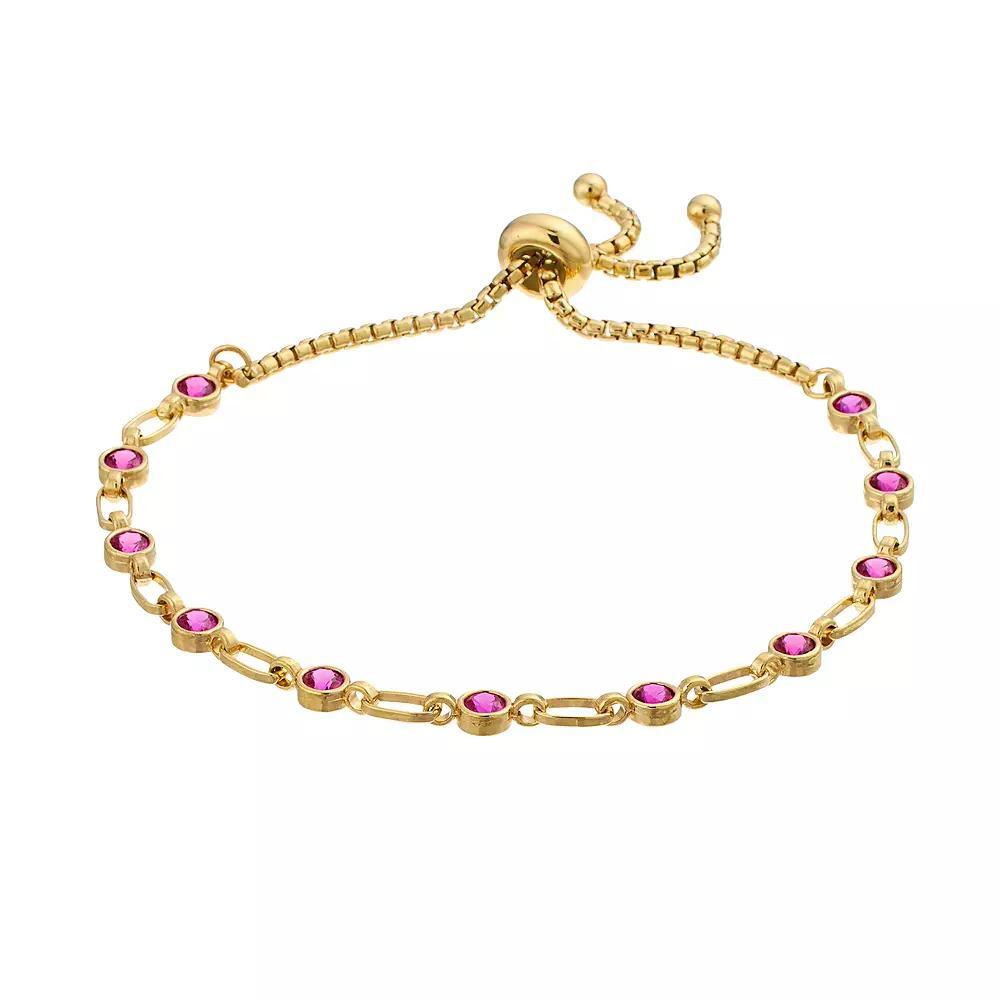 Kristen Kesho Sterling Silver Lab-Created Ruby Tennis Adjustable Bolo Bracelet, Women's, Size: 9.50, Gold Tone Product Image